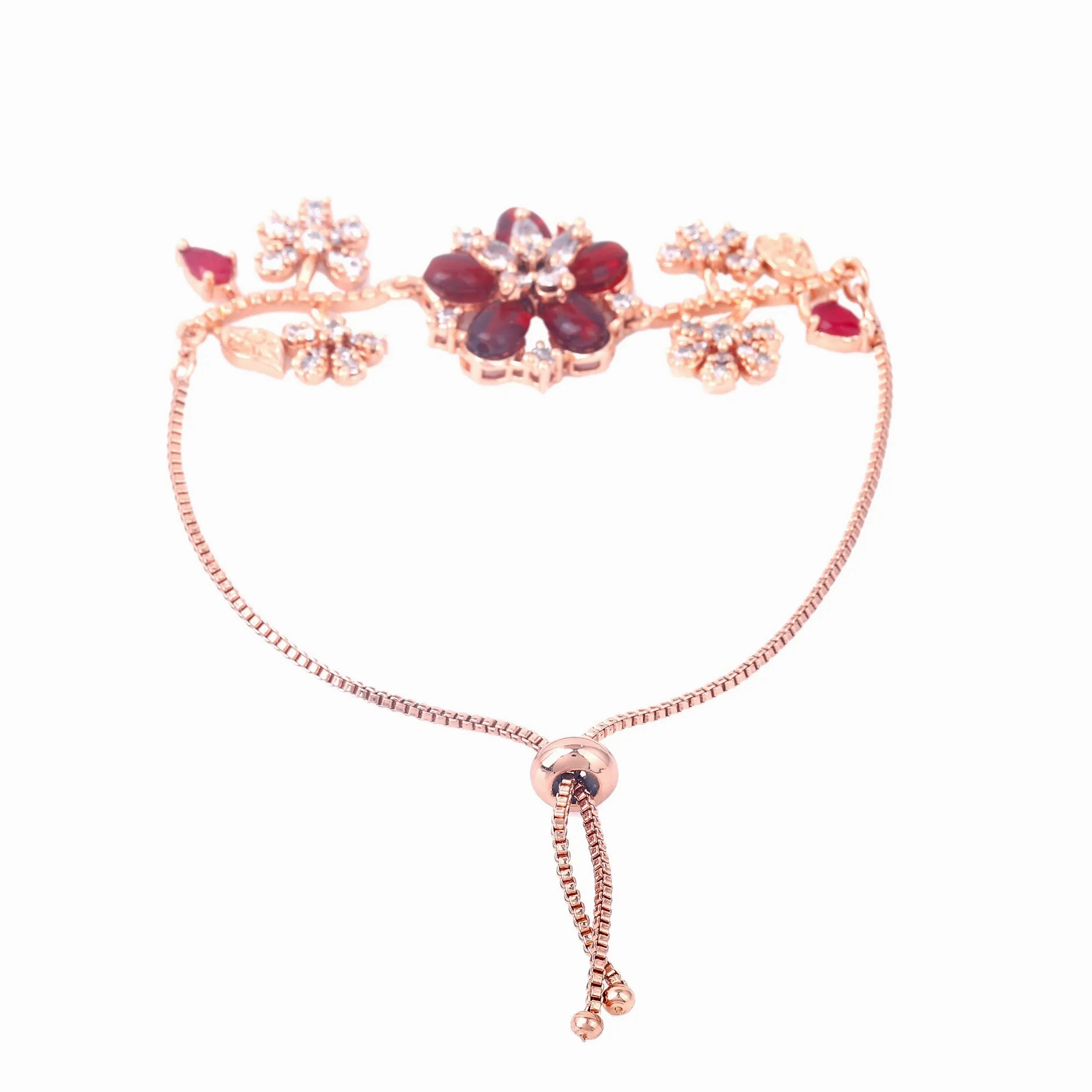 Estele Rosegold Plated Nature-Inspired Ruby Beaded Adjustable Varya Bracelet | A Refined Choice for Trendy Women