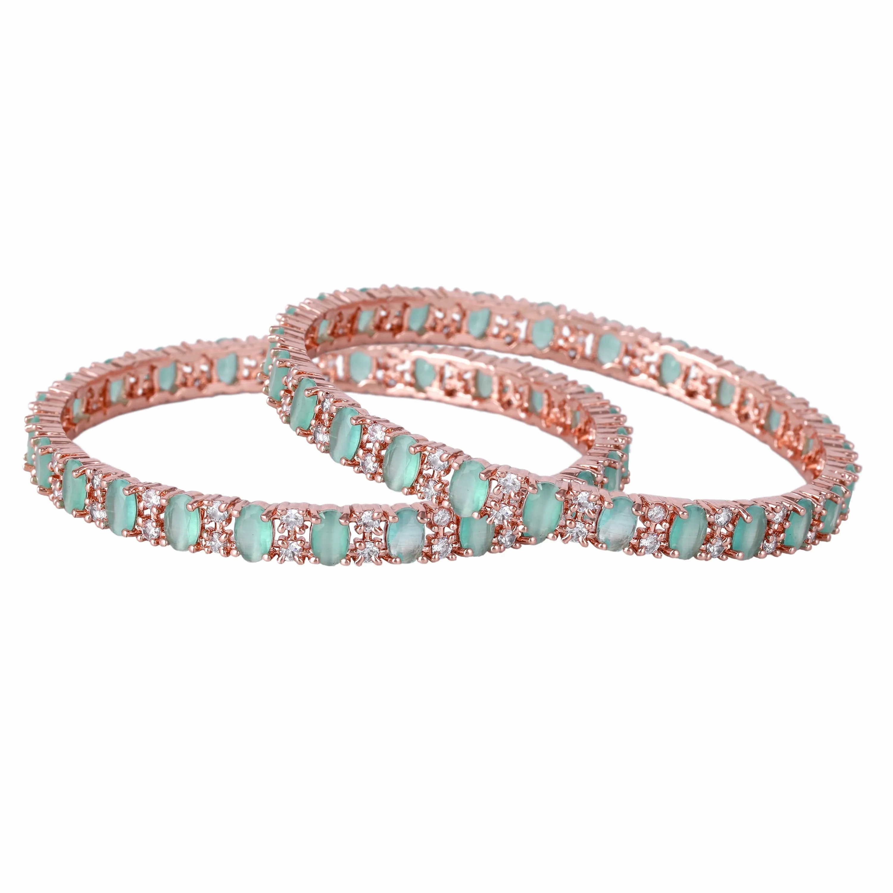 Estele Rosegold Plated Radiant Mint Green American Diamond Bangles for Women | Available Sizes 2:4, 2:6 &amp; 2:8 | Add a Touch of Glamour to Your Outfit