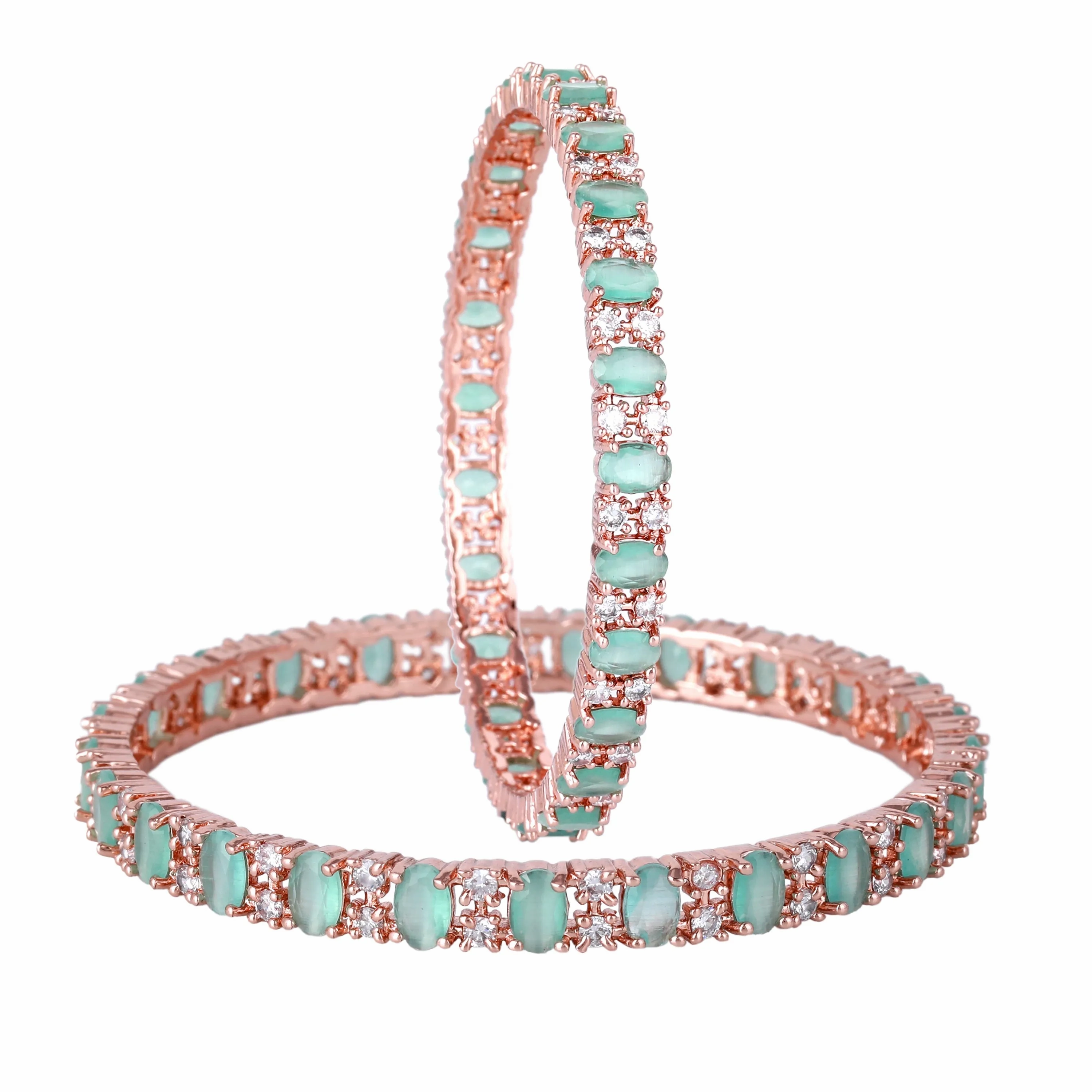 Estele Rosegold Plated Radiant Mint Green American Diamond Bangles for Women | Available Sizes 2:4, 2:6 &amp; 2:8 | Add a Touch of Glamour to Your Outfit