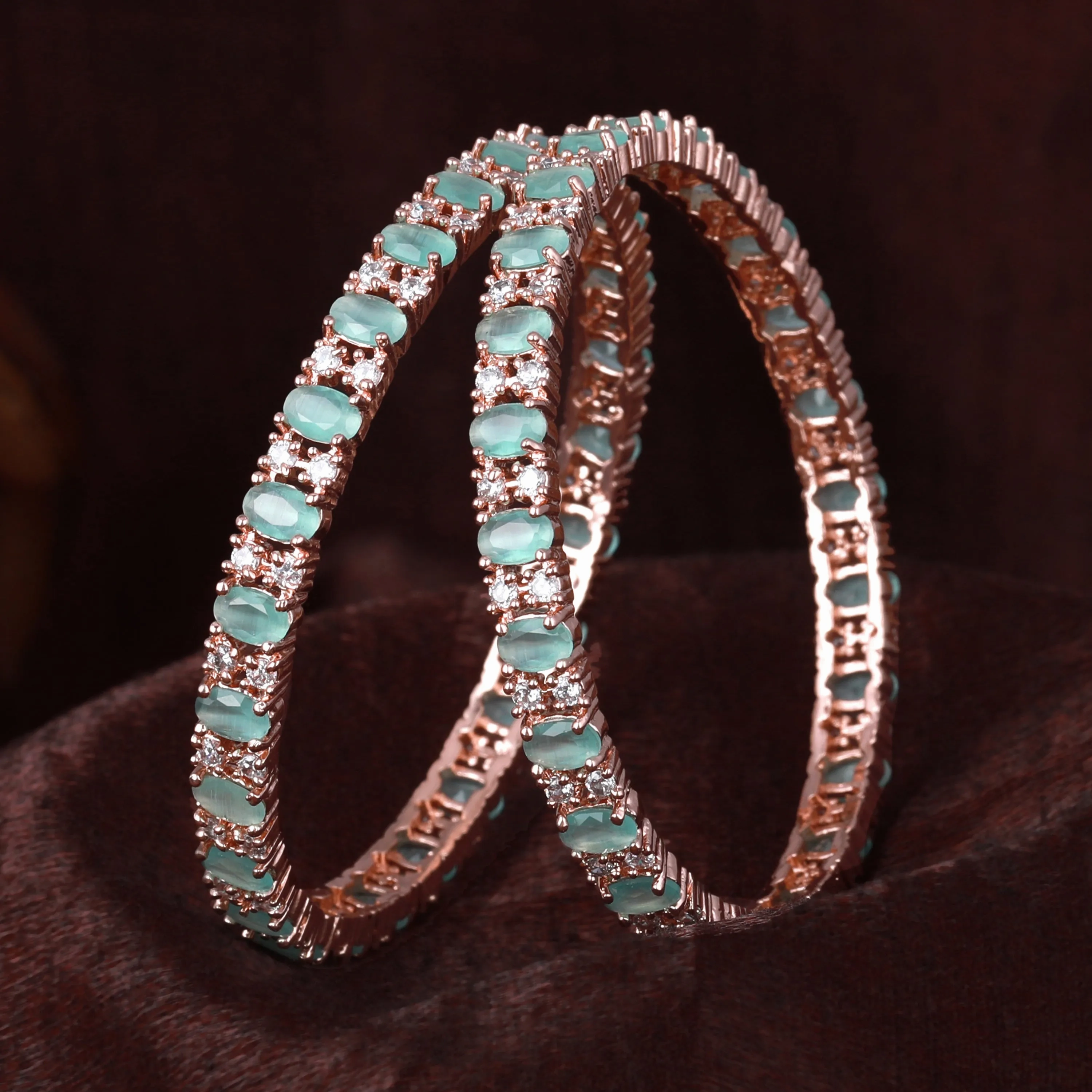 Estele Rosegold Plated Radiant Mint Green American Diamond Bangles for Women | Available Sizes 2:4, 2:6 &amp; 2:8 | Add a Touch of Glamour to Your Outfit