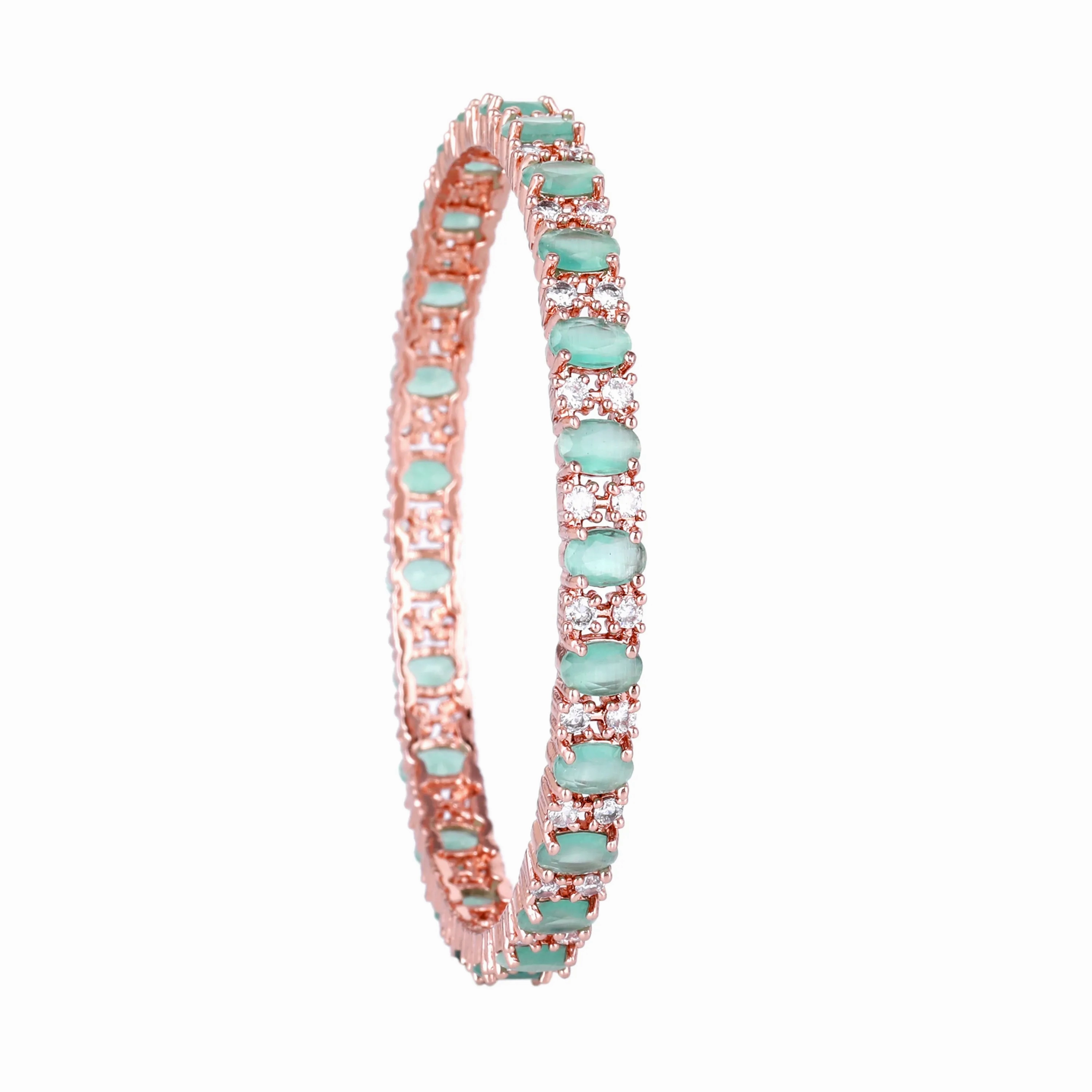 Estele Rosegold Plated Radiant Mint Green American Diamond Bangles for Women | Available Sizes 2:4, 2:6 &amp; 2:8 | Add a Touch of Glamour to Your Outfit