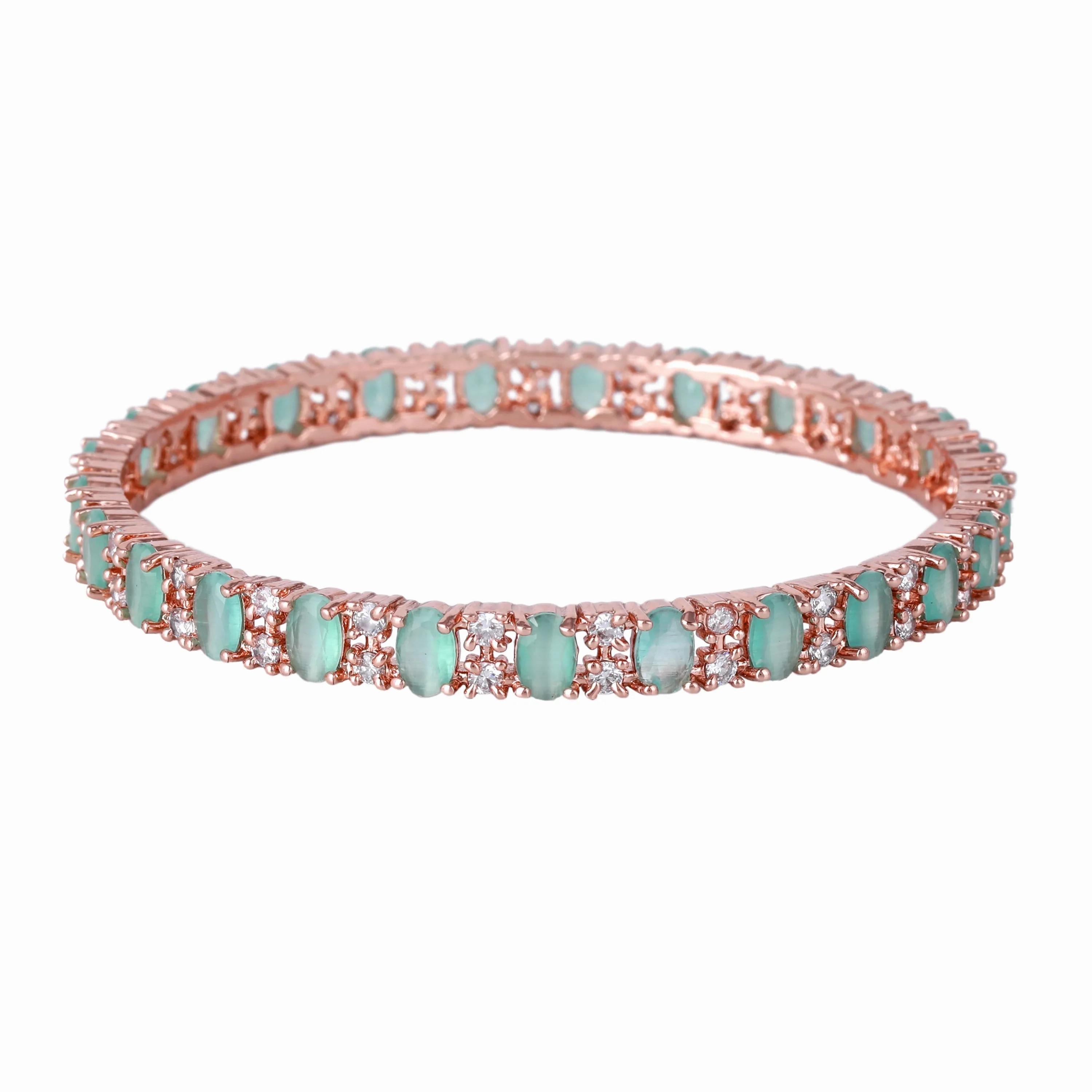 Estele Rosegold Plated Radiant Mint Green American Diamond Bangles for Women | Available Sizes 2:4, 2:6 &amp; 2:8 | Add a Touch of Glamour to Your Outfit