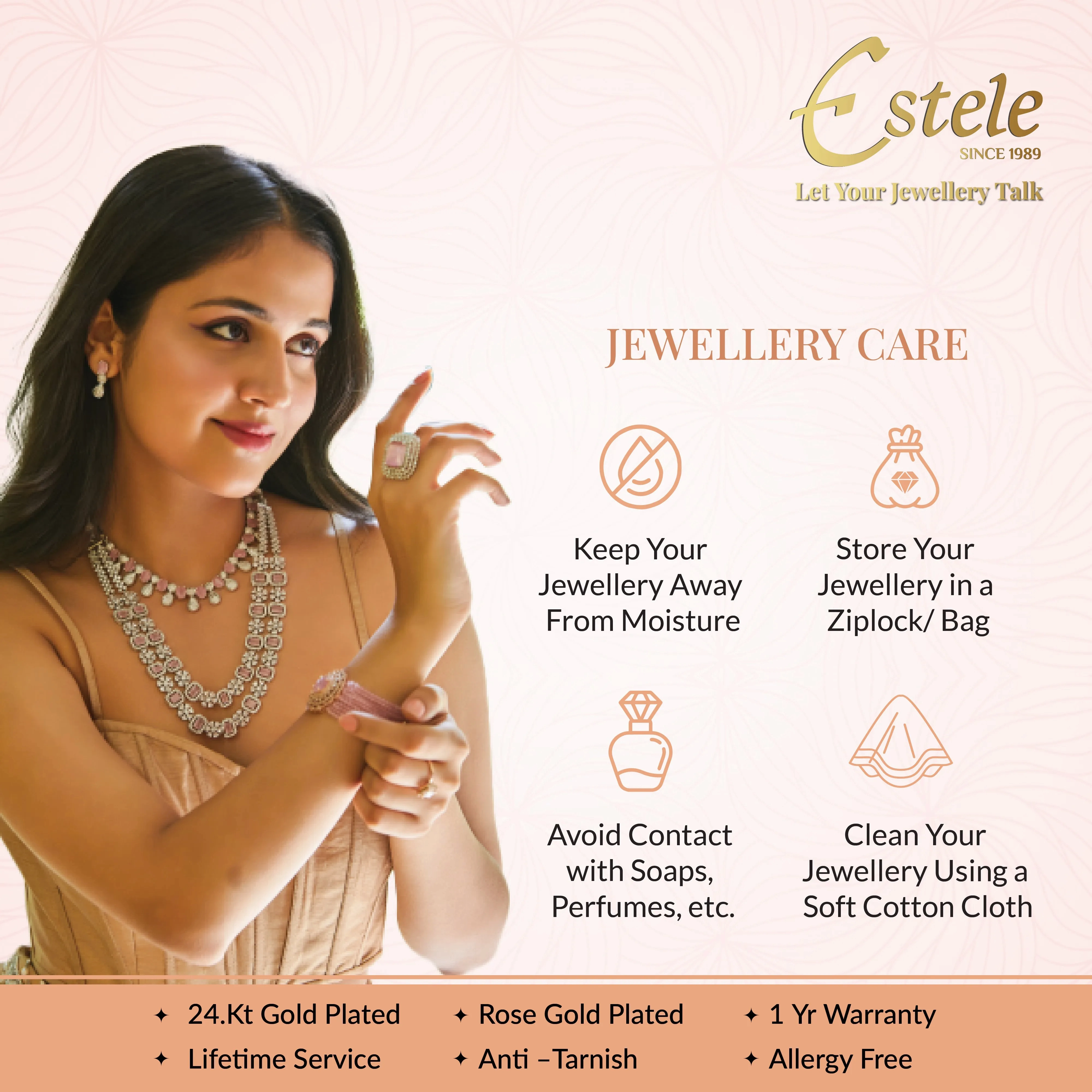Estele Rosegold-Plated Sparkling Ruby American Diamond 2:6 Size Bangles with Leafy Accents |Perfect for Modern &amp; Traditional Outfits for Women