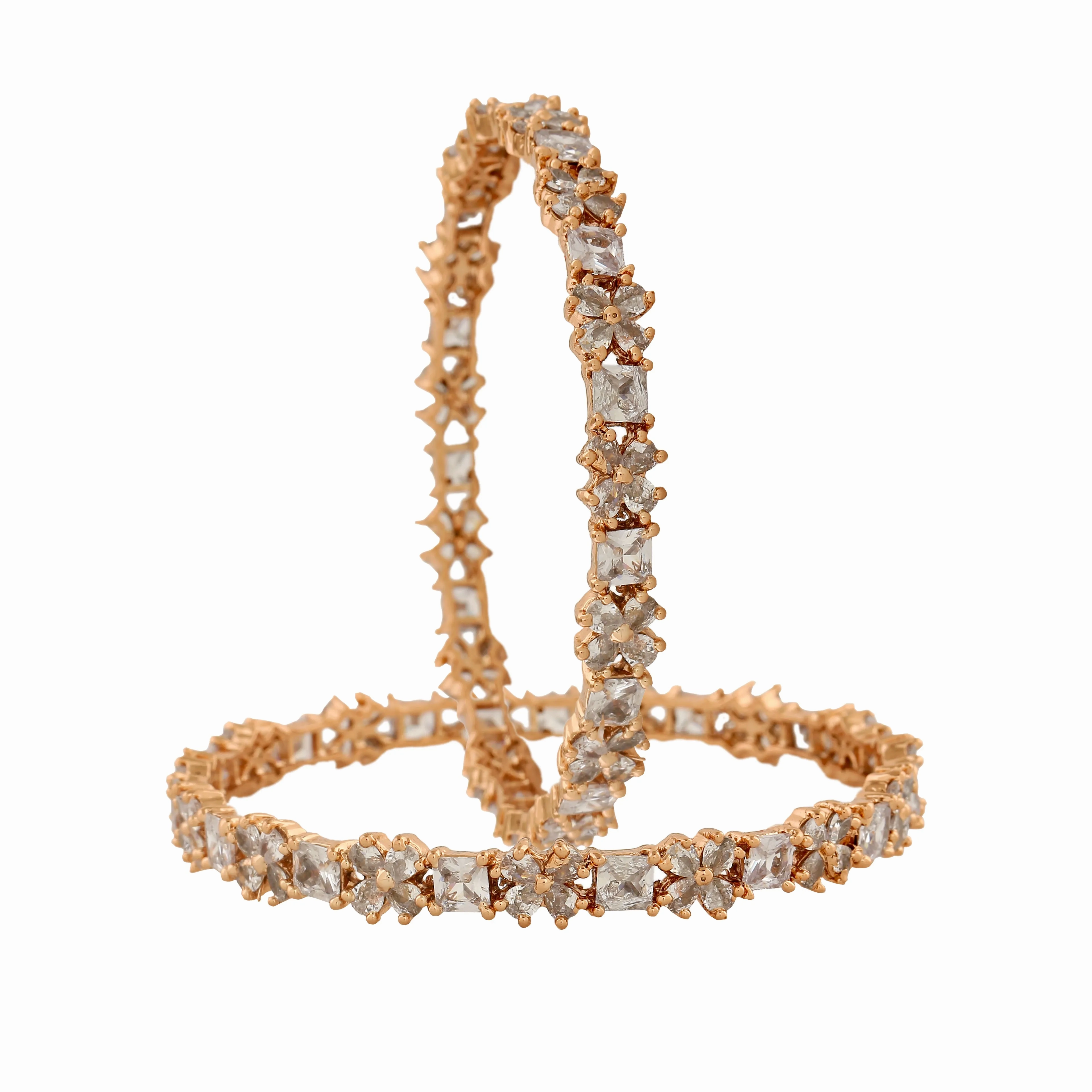 Estele Rosegold Plated Stylish Floral Designer 2:6 Size Bangles with White American Diamonds |A Blend of Tradition &amp; Vibrance for Women