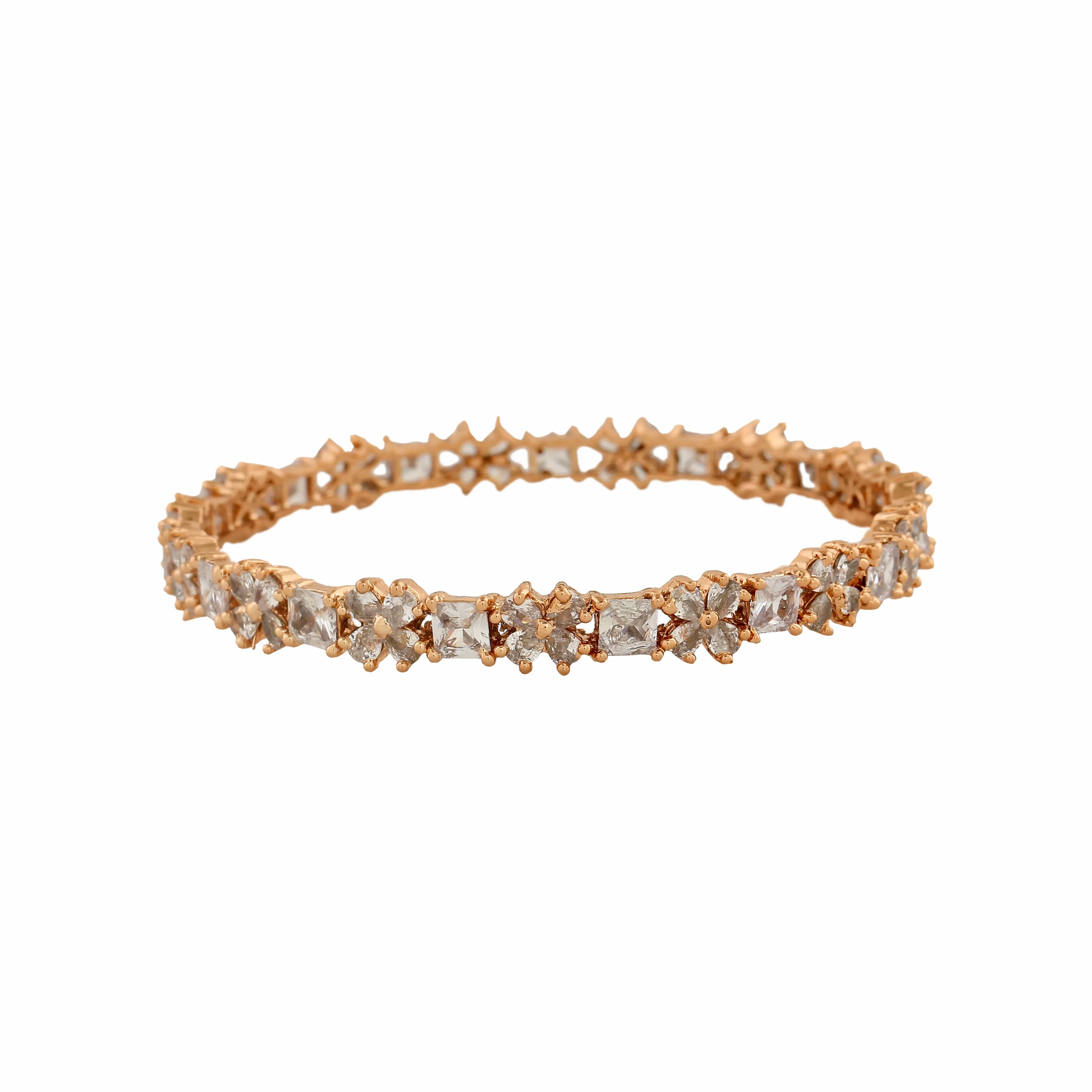Estele Rosegold Plated Stylish Floral Designer 2:6 Size Bangles with White American Diamonds |A Blend of Tradition &amp; Vibrance for Women