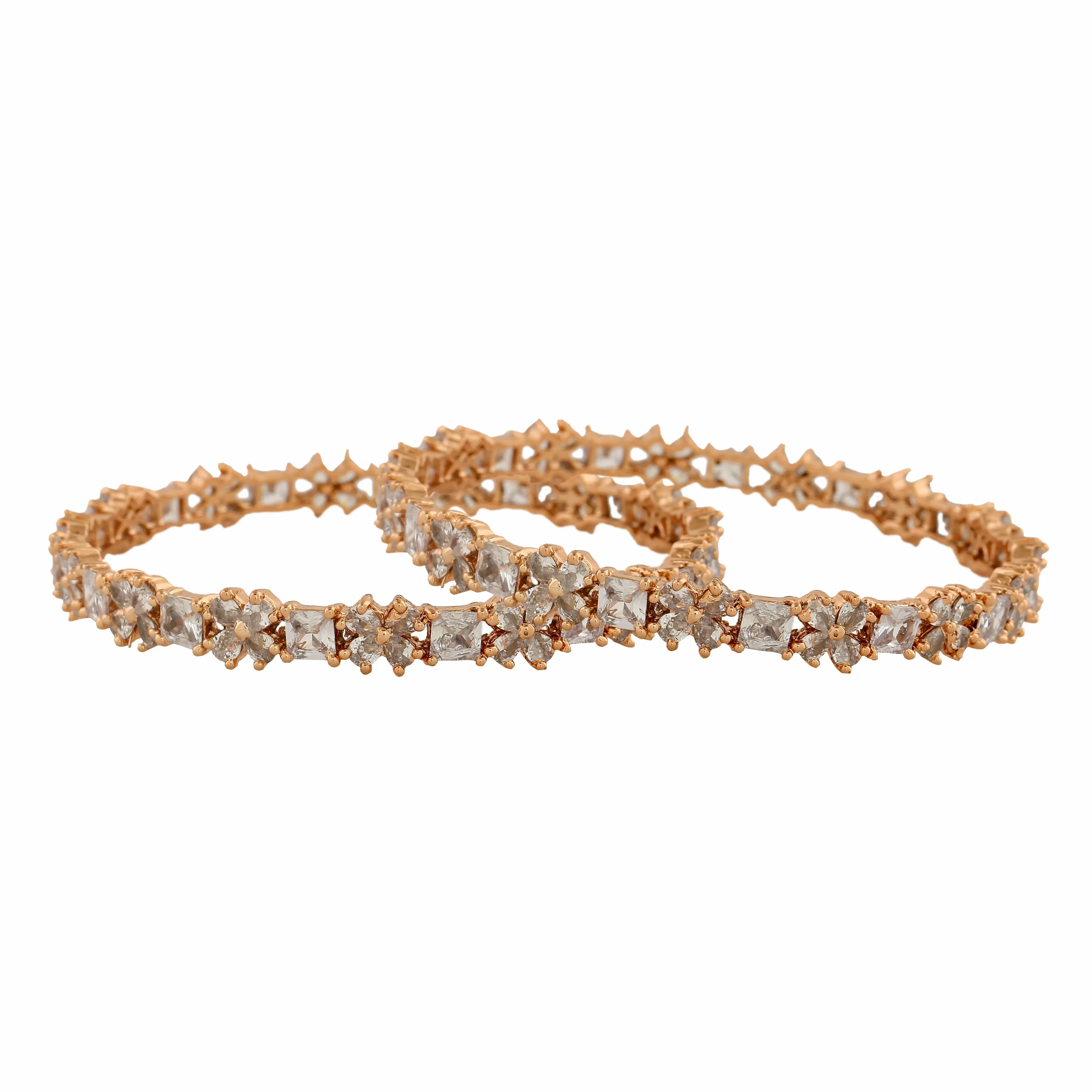 Estele Rosegold Plated Stylish Floral Designer 2:6 Size Bangles with White American Diamonds |A Blend of Tradition &amp; Vibrance for Women
