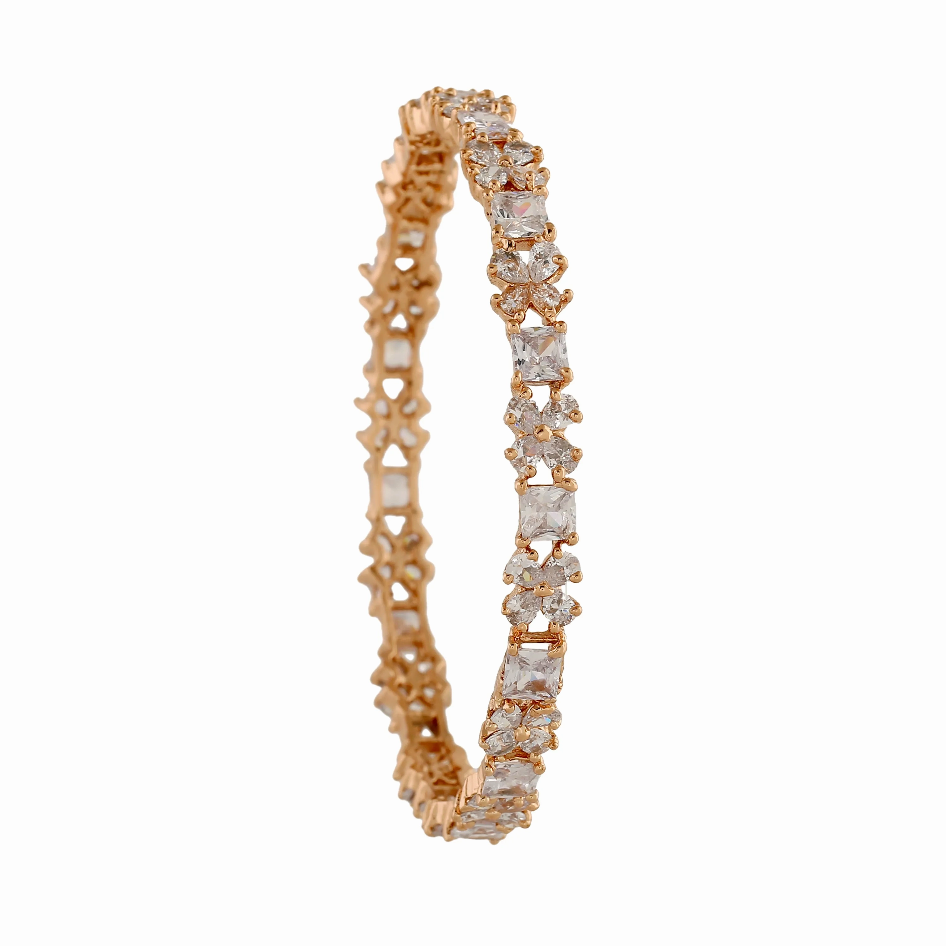 Estele Rosegold Plated Stylish Floral Designer 2:6 Size Bangles with White American Diamonds |A Blend of Tradition &amp; Vibrance for Women