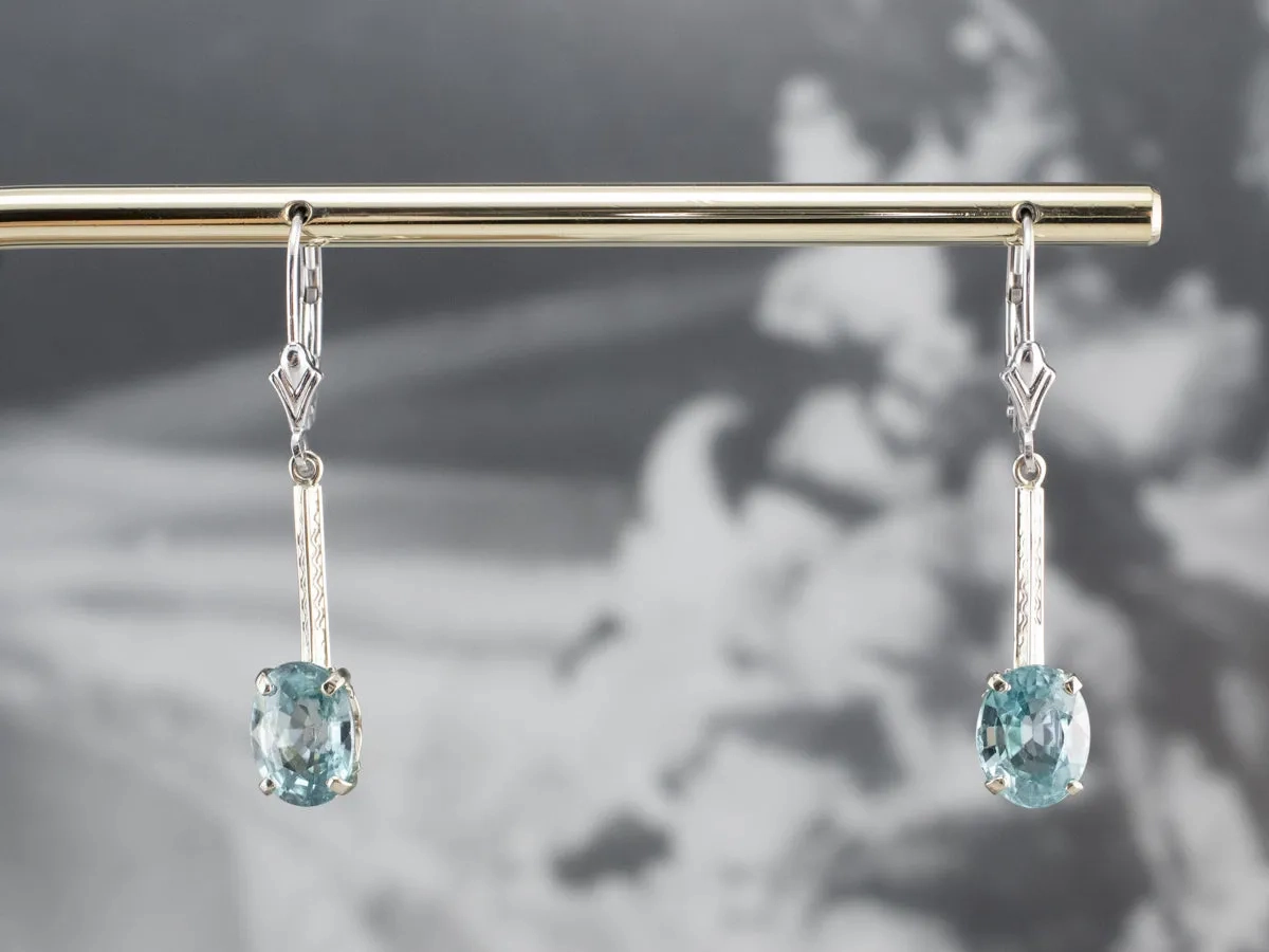 Etched Bar Drop Blue Zircon Earrings