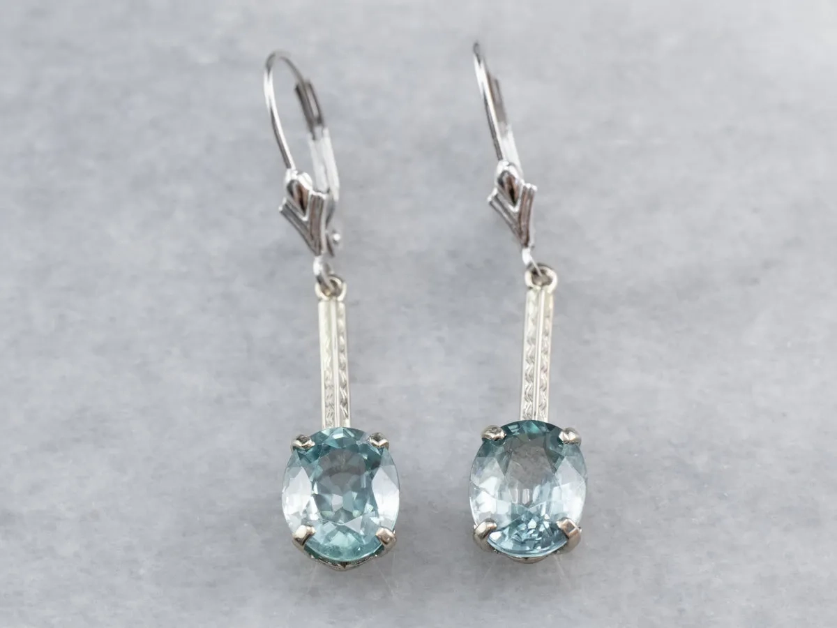 Etched Bar Drop Blue Zircon Earrings