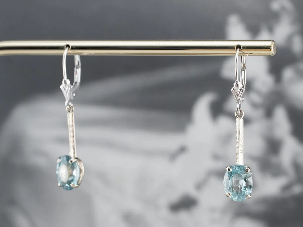 Etched Bar Drop Blue Zircon Earrings