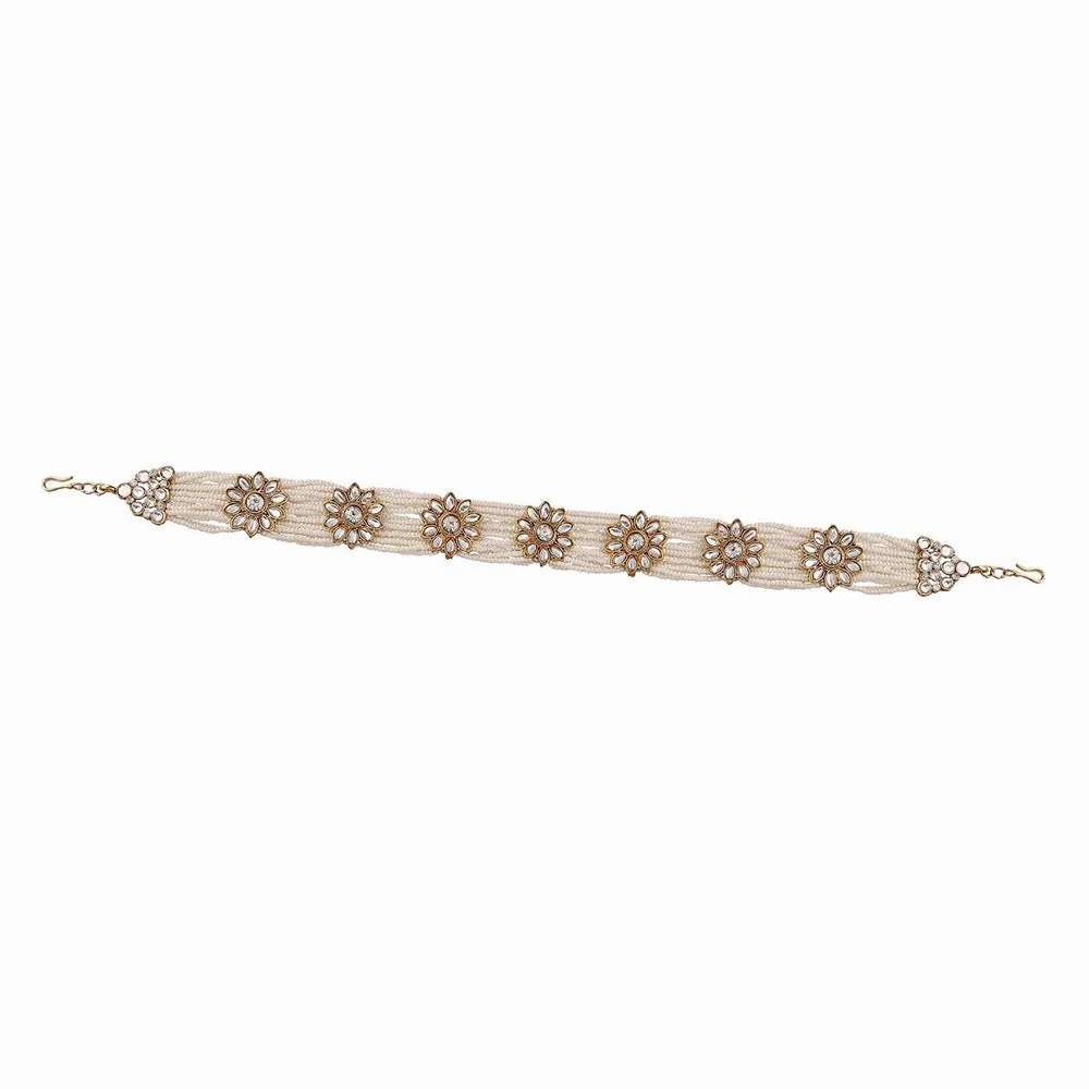 Etnico18k Gold Plated Traditional Floral Kundan Pearl Studded Rajasthani Sheeshphool/ Mathapatti for Women (T2063W)