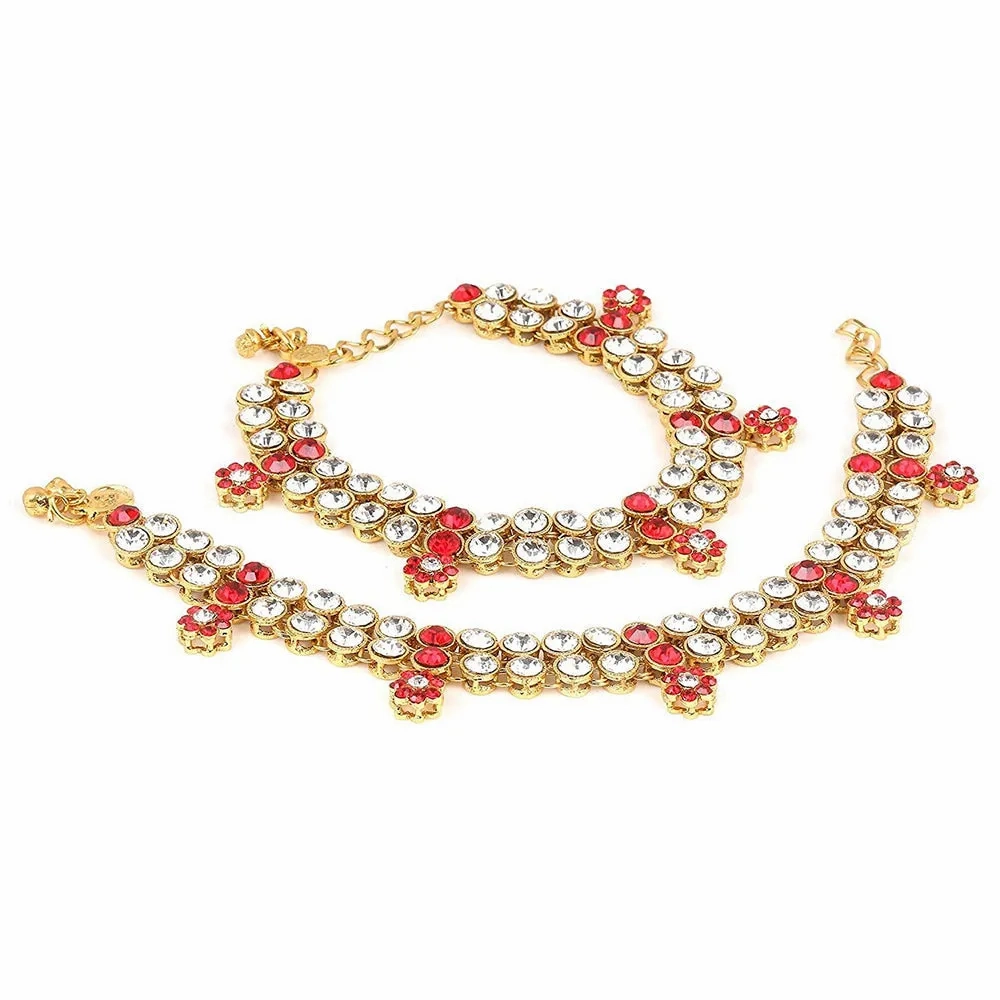 Etnico Gold Plated Kundan &amp; Stone Studded Payal/Anklets for Women &amp; Girls (A004R)