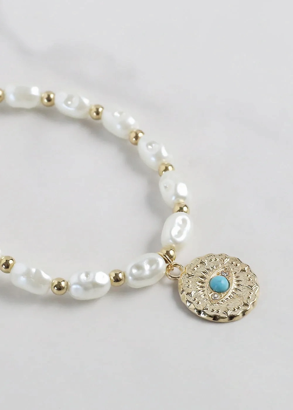 Evil Eye   Pearl Bracelet