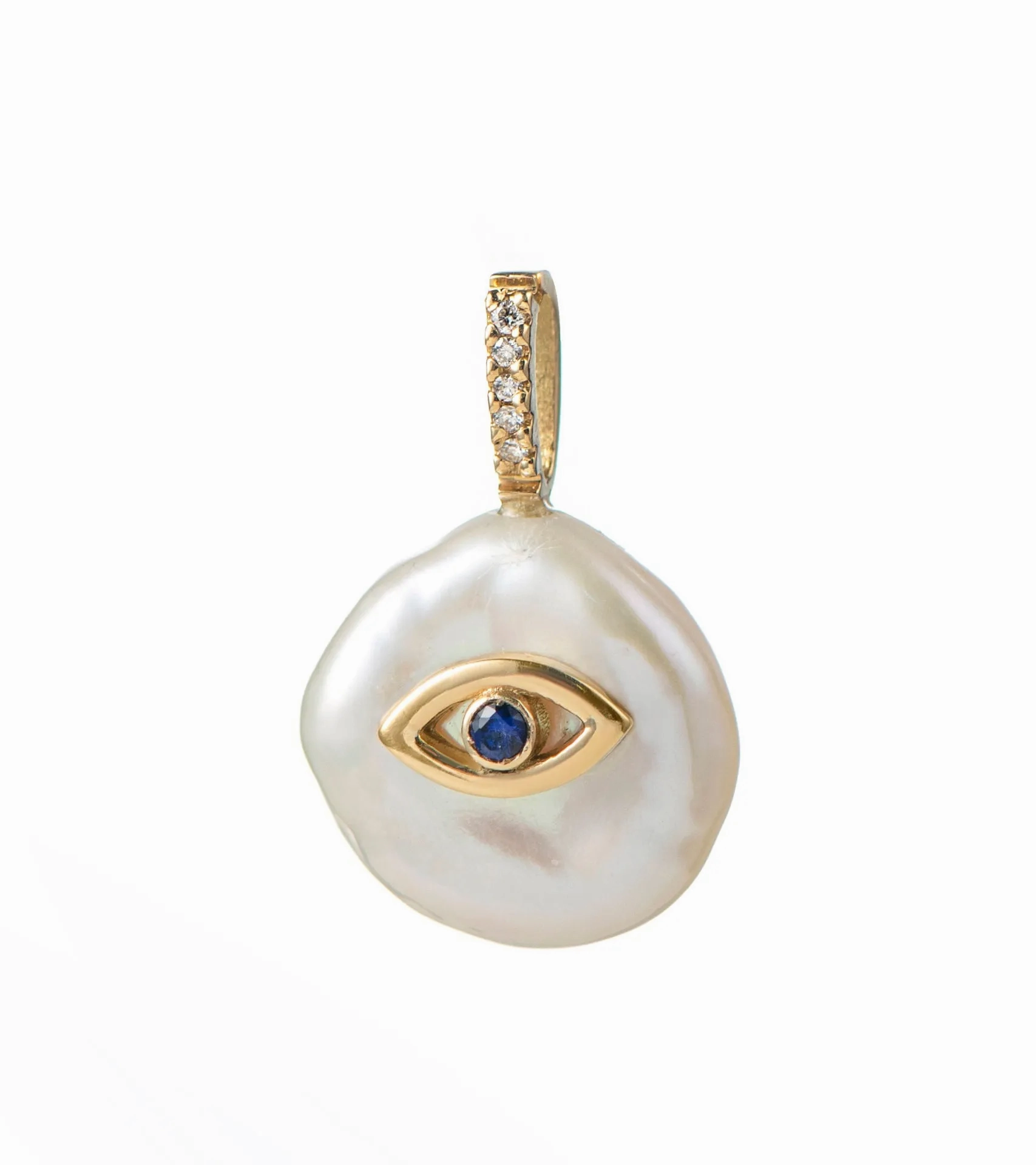 Evil Eye Petal 18K Gold Charm Necklace w. Pearl &amp; Diamonds