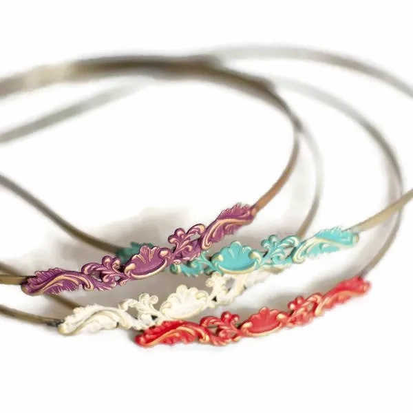 Fanciful Filigree Headband - Hand Painted Ornate Metal on Flexible Band