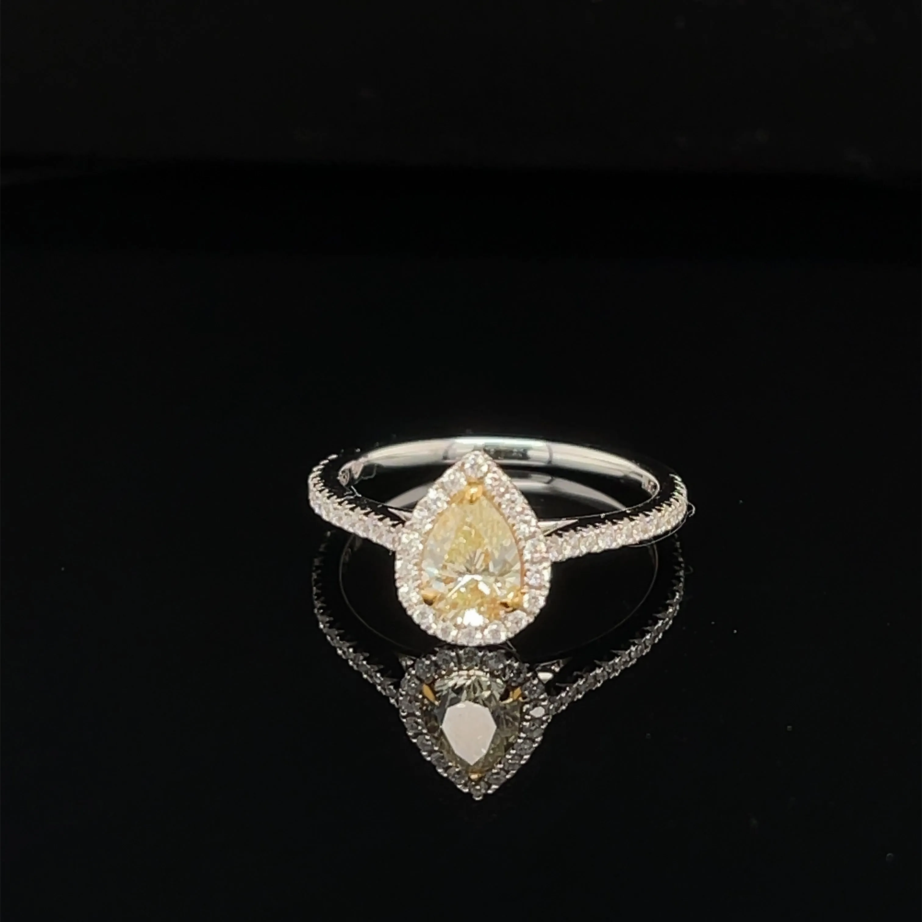 Fancy Yellow &amp; White Diamond Halo Engagement Pave Ring in 18k Two-Tone Gold - (#205 - RGDIA463262)