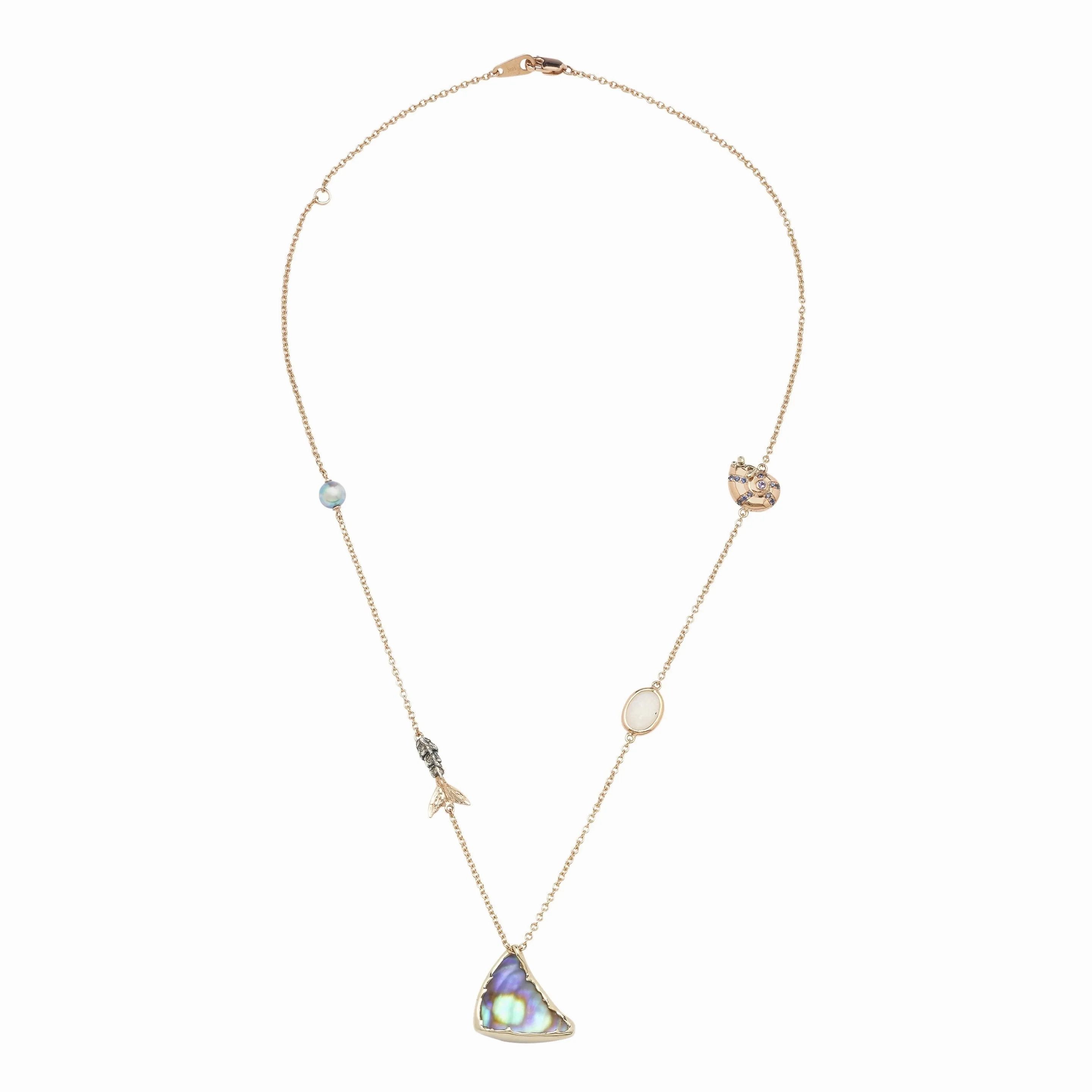Fin Component 18K Rose Gold &amp; White Gold Necklace w. Pearls
