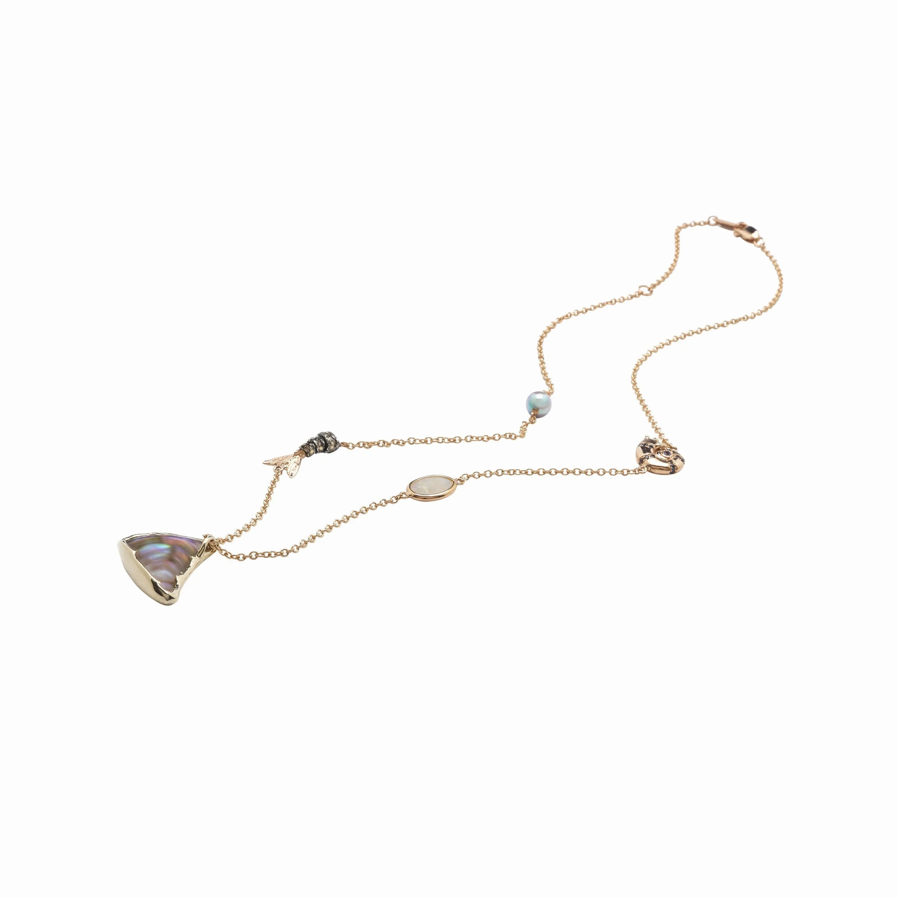 Fin Component 18K Rose Gold &amp; White Gold Necklace w. Pearls