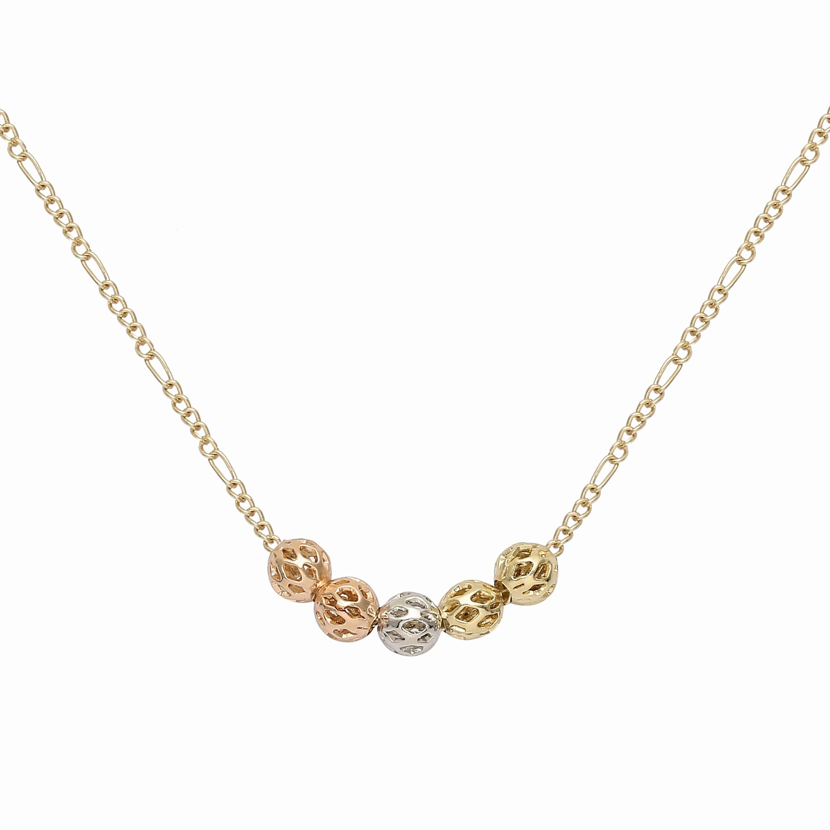 Five beads 14K Gold two tone Necklace