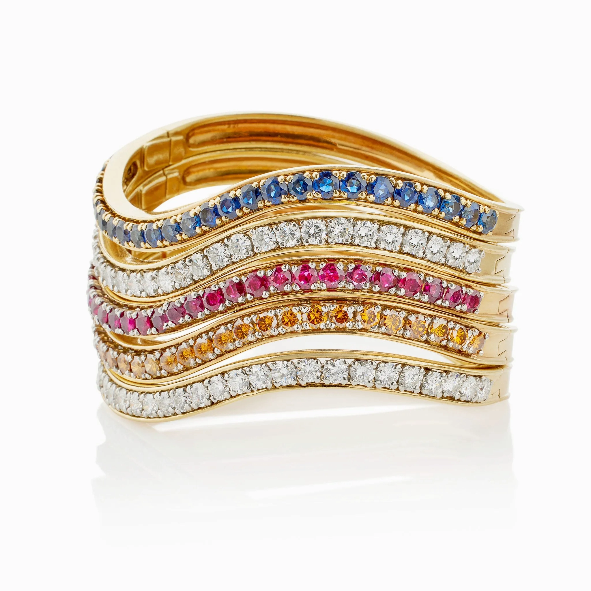 Five Diamond and Gem-set Oscar Heyman Bangle Bracelets