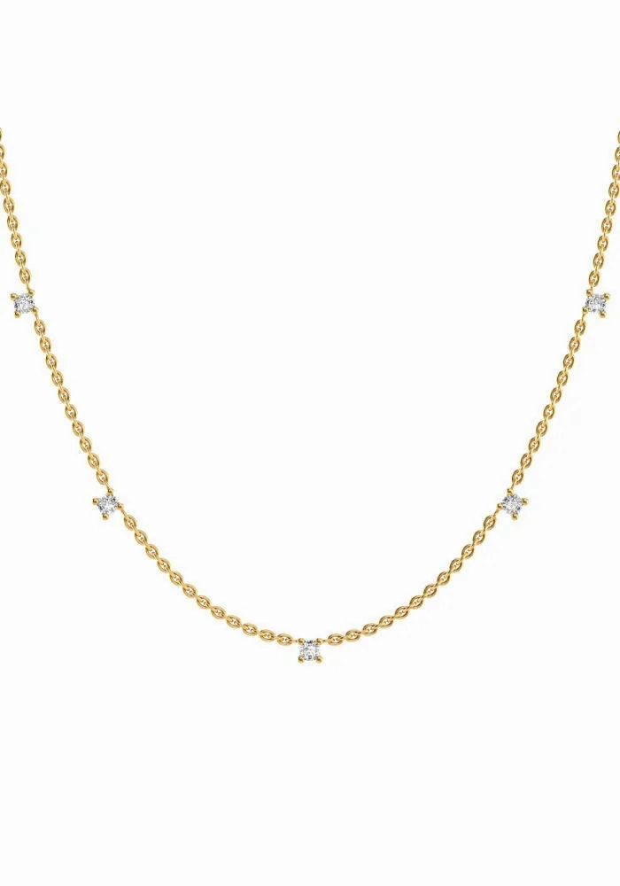 Fived 18K Gold Necklace w. Lab-Grown Diamonds