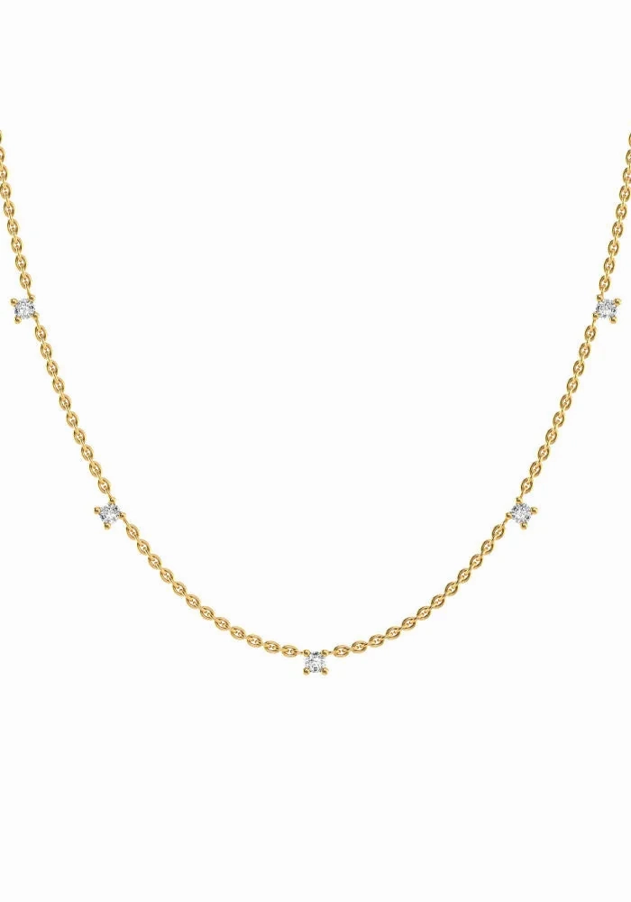 Fived 18K Gold Necklace w. Lab-Grown Diamonds
