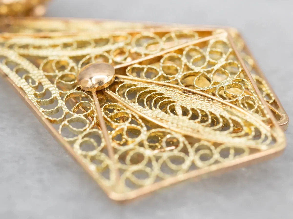 Floral 18-Karat Gold Filigree Drop Earrings