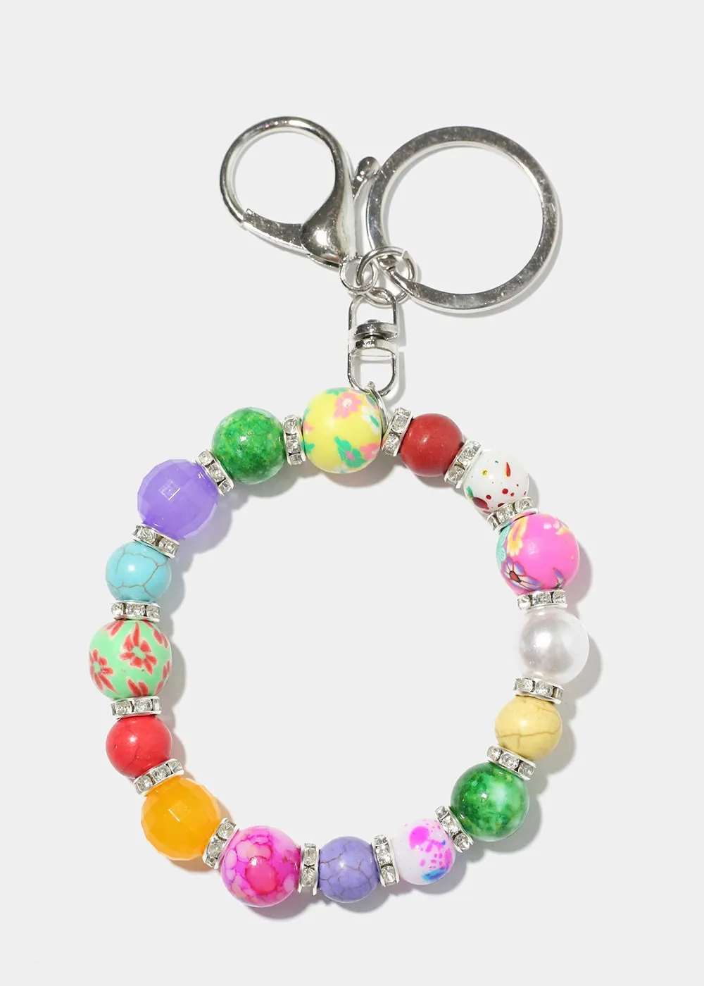 Floral Bead Keychain Bracelet