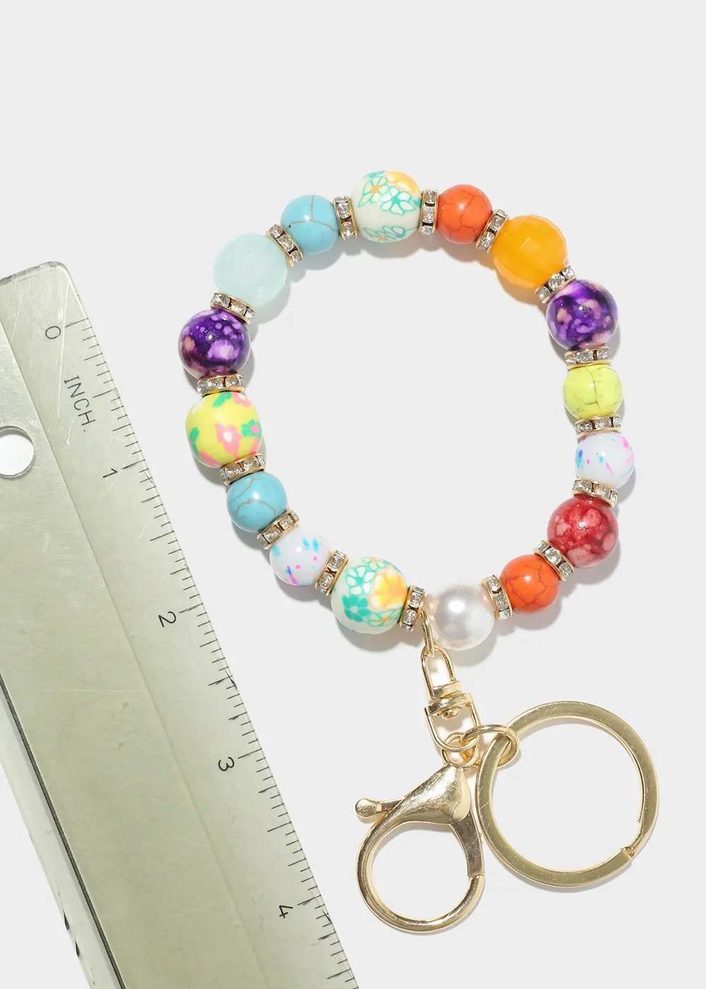Floral Bead Keychain Bracelet