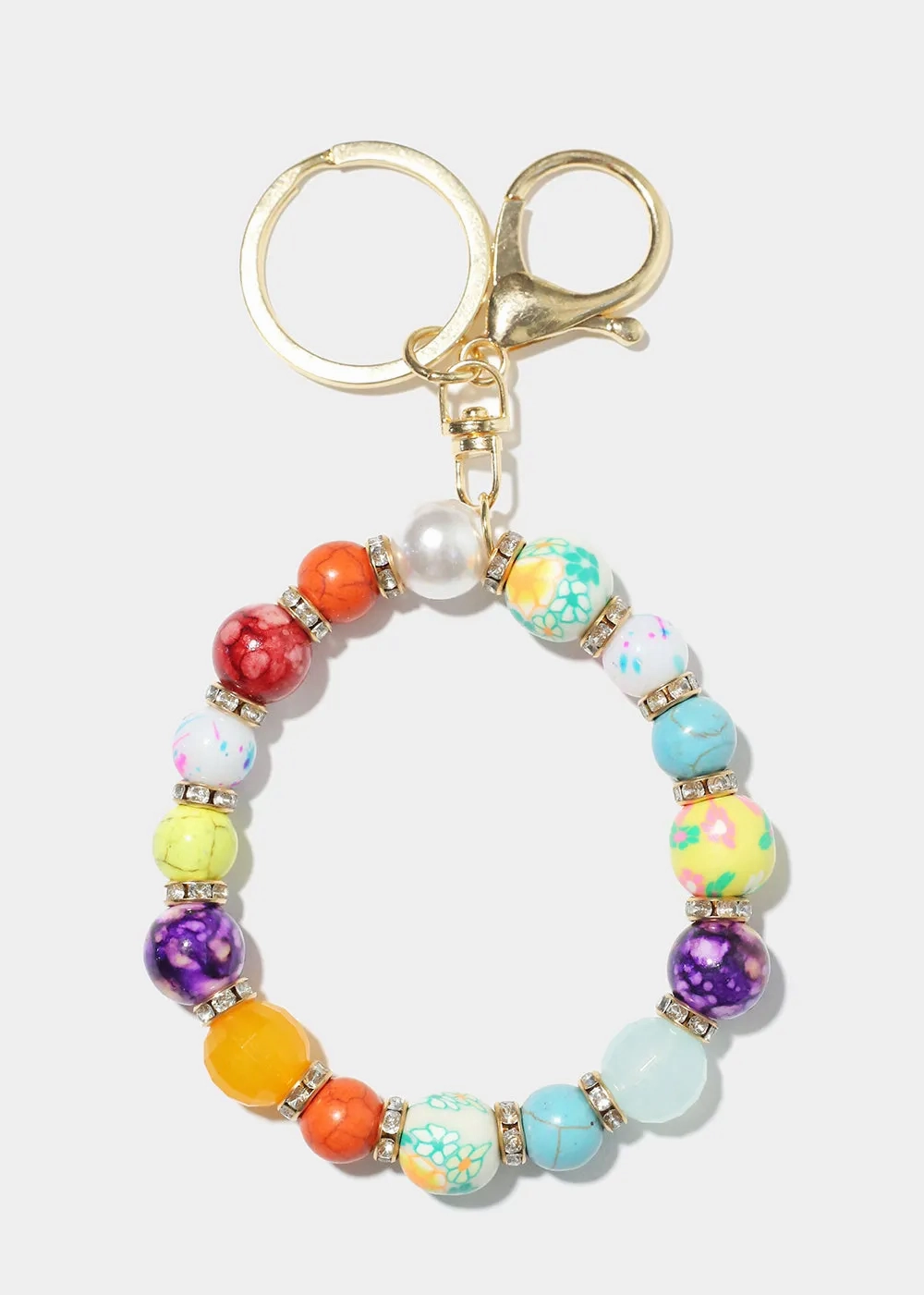 Floral Bead Keychain Bracelet