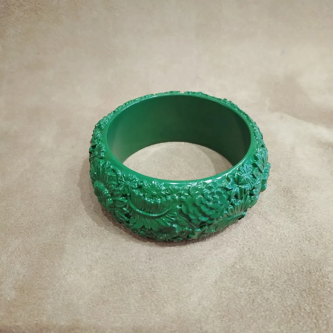 Floral Green Wide Bangle