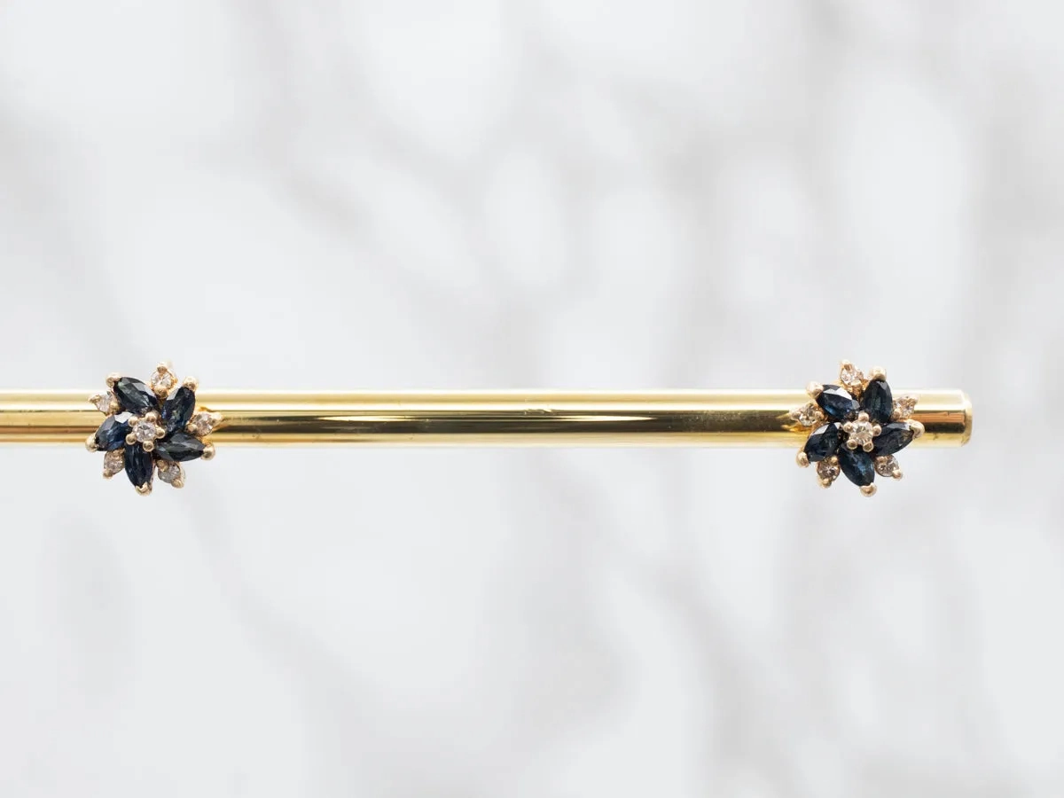 Floral Sapphire and Diamond Stud Earrings