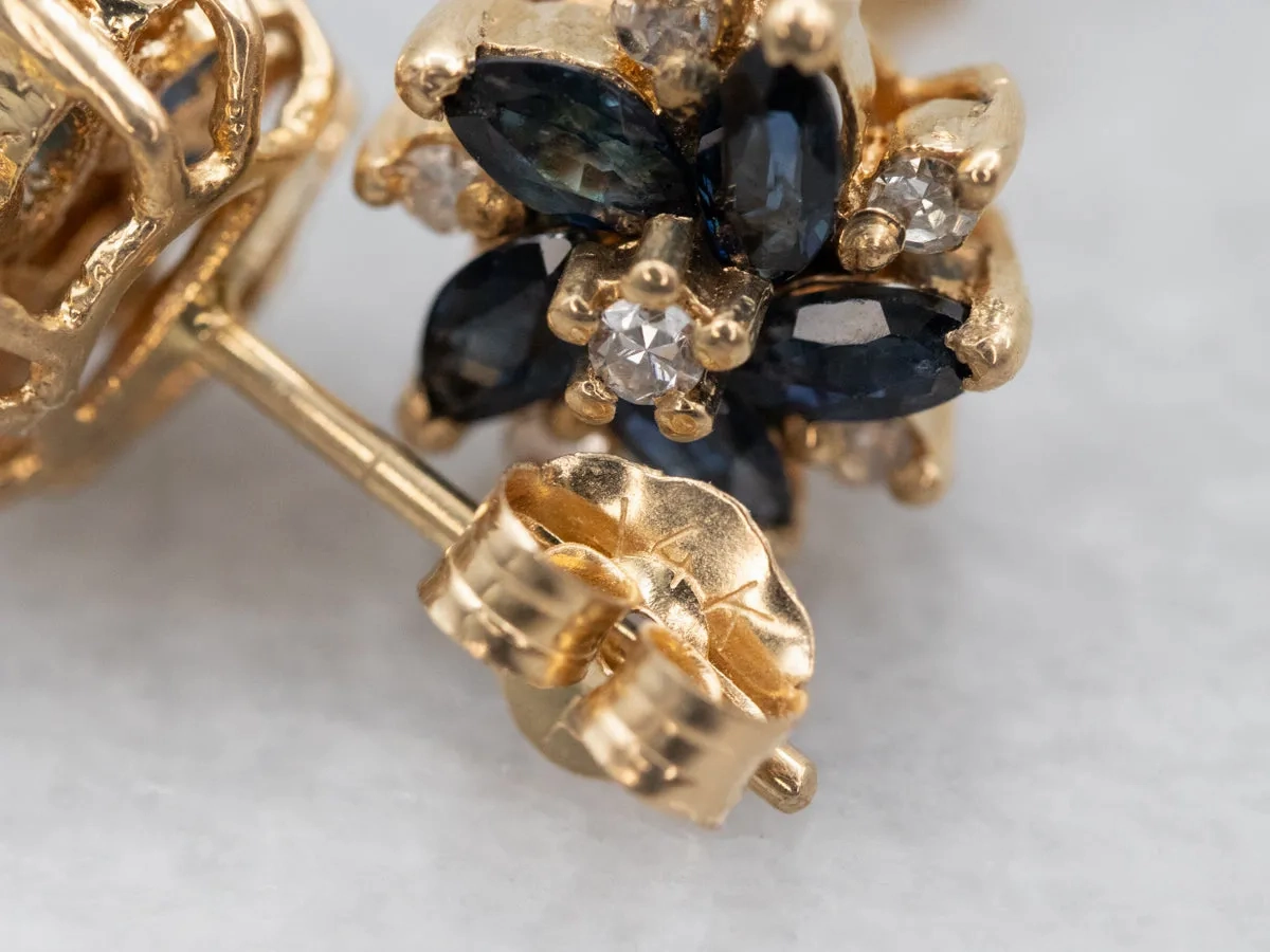 Floral Sapphire and Diamond Stud Earrings