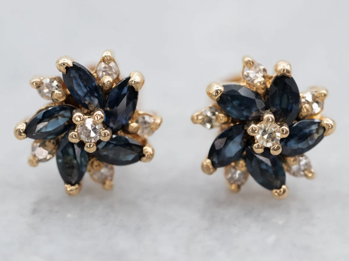 Floral Sapphire and Diamond Stud Earrings