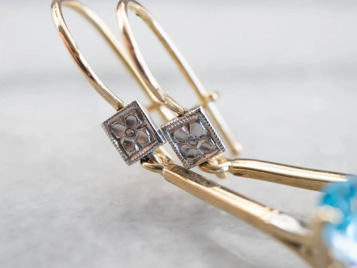Floral Two Tone Gold Topaz Drop Earrings