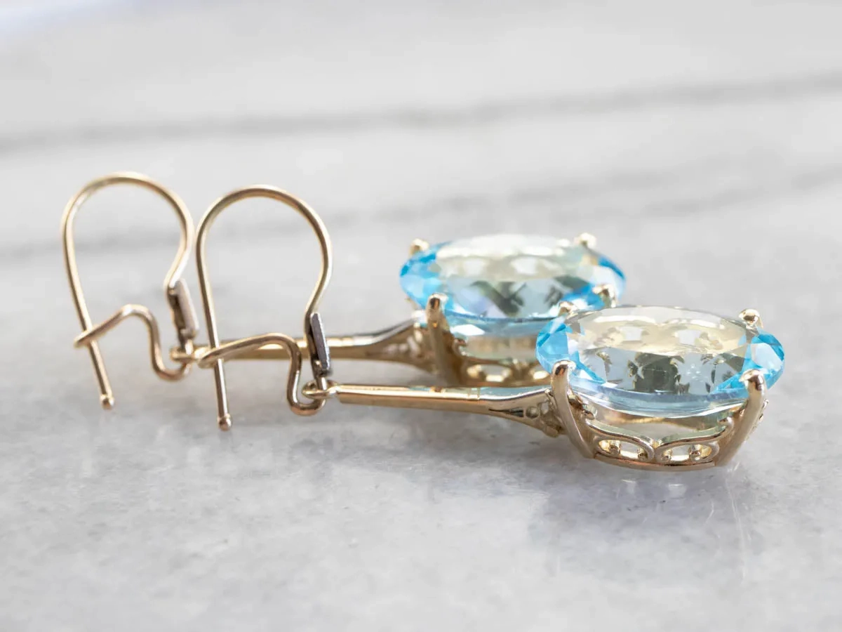 Floral Two Tone Gold Topaz Drop Earrings