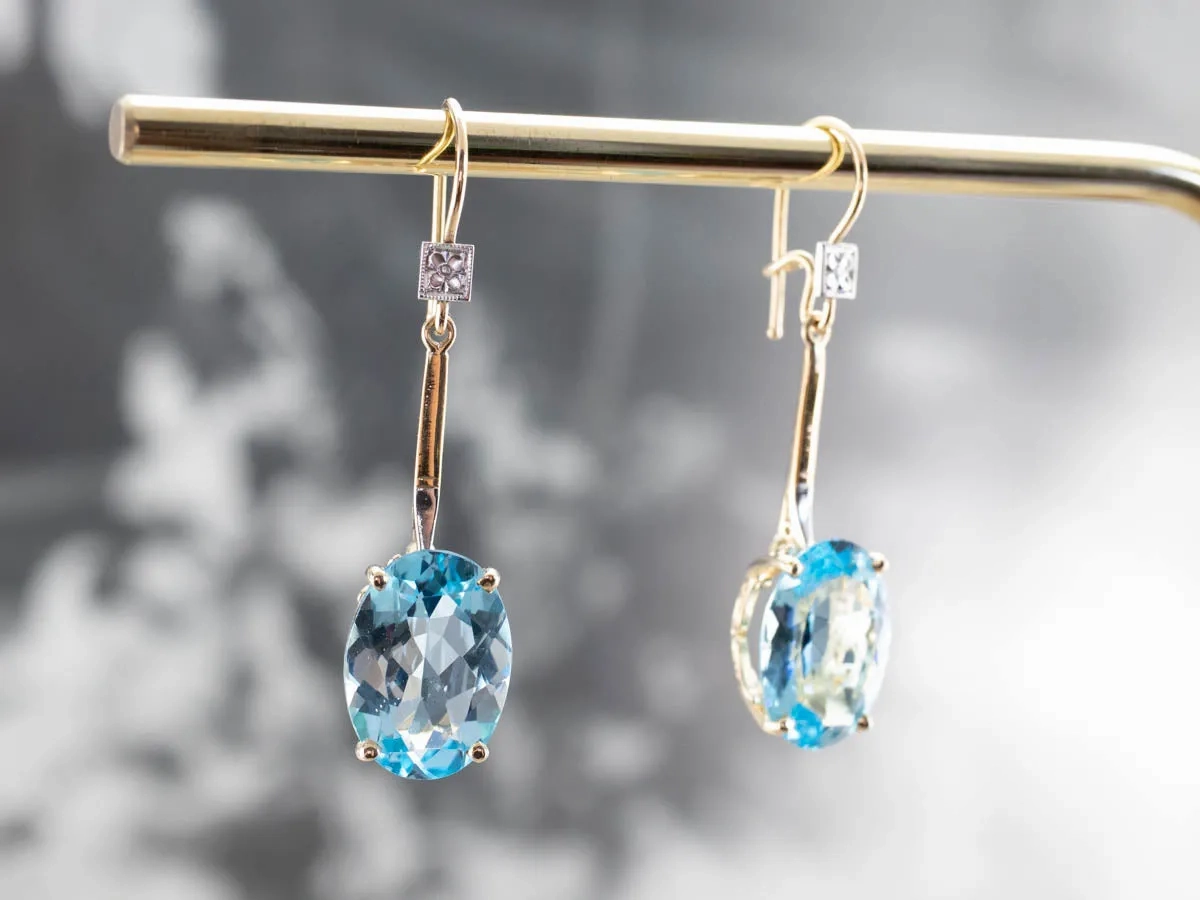 Floral Two Tone Gold Topaz Drop Earrings