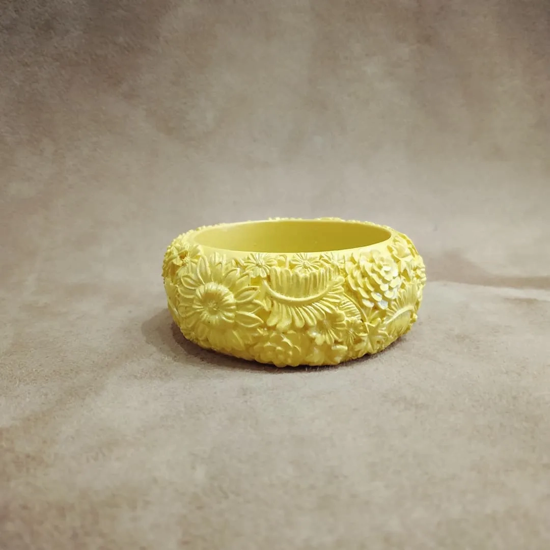Floral Yellow Wide Bangle