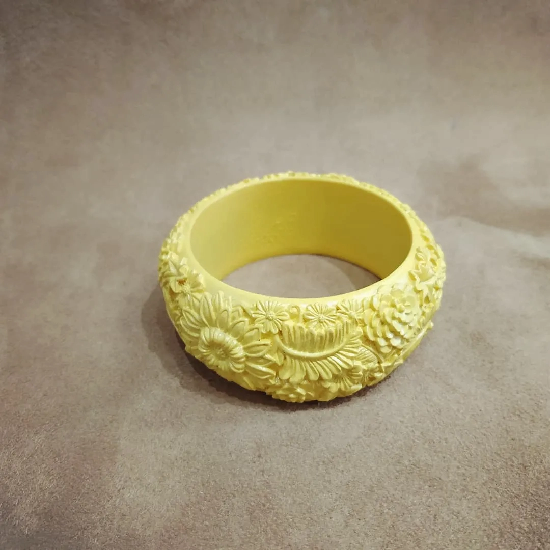 Floral Yellow Wide Bangle