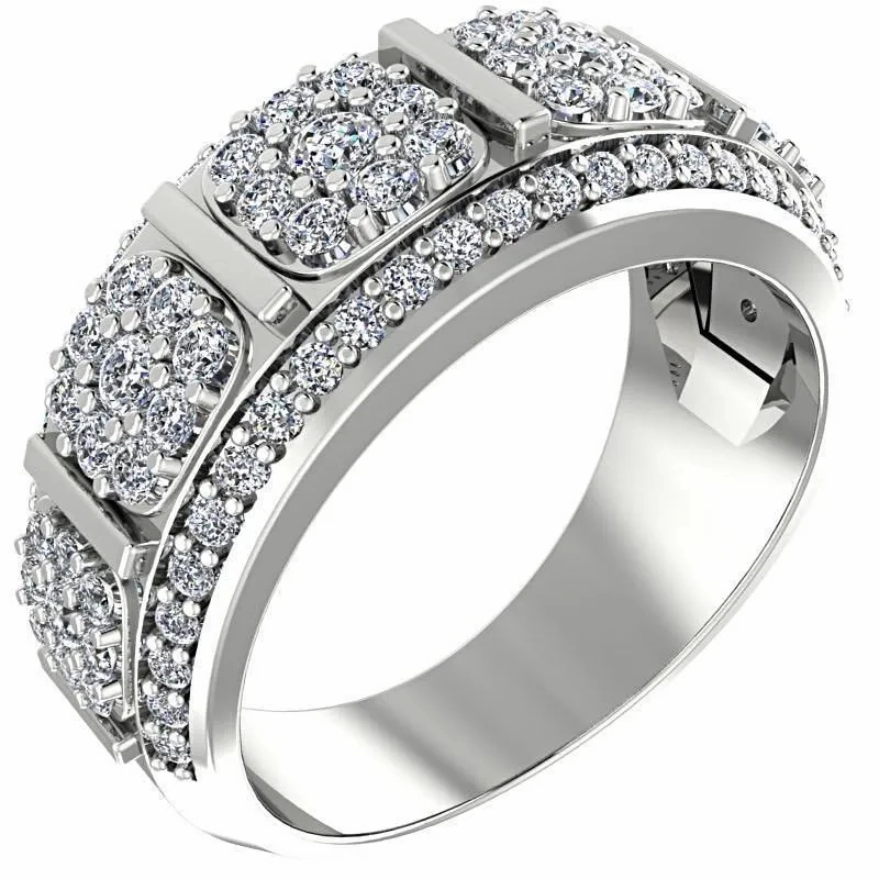 Flower Design Diamond Ring 14K White Gold
