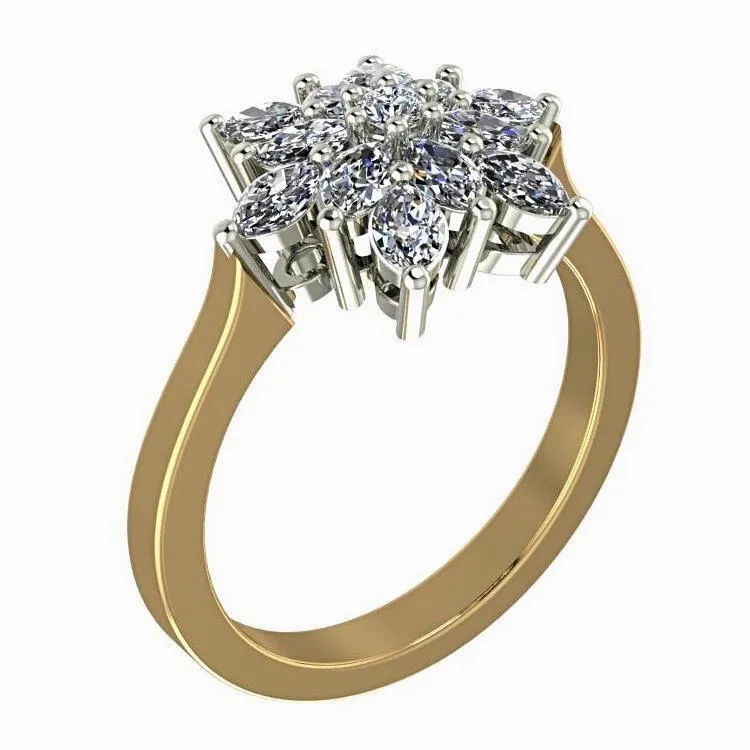 Flower Diamond Ring 18K Yellow Gold