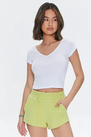 Forever 21 Damen French Terry High-Waist Shorts Grün Banane Forever 21