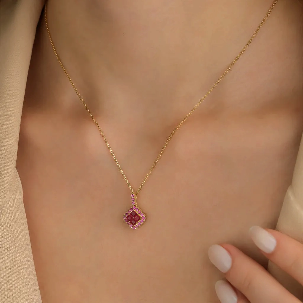 Fortuna 18K Gold Necklace w. Rubies &amp; Sapphires