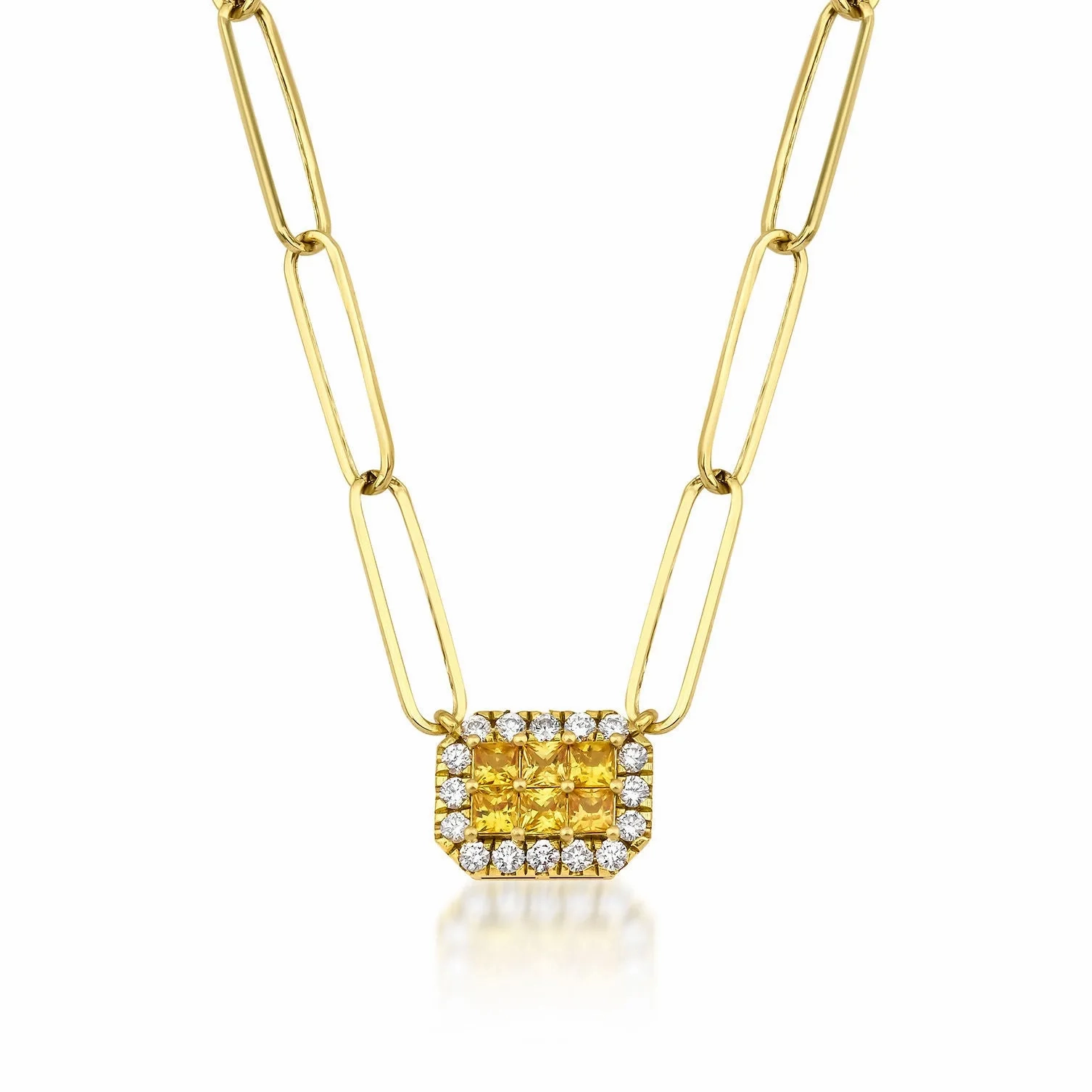 Fortuna Belle Amarillo Paperclip 18K Gold Necklace w. Diamonds &amp; Sapphires