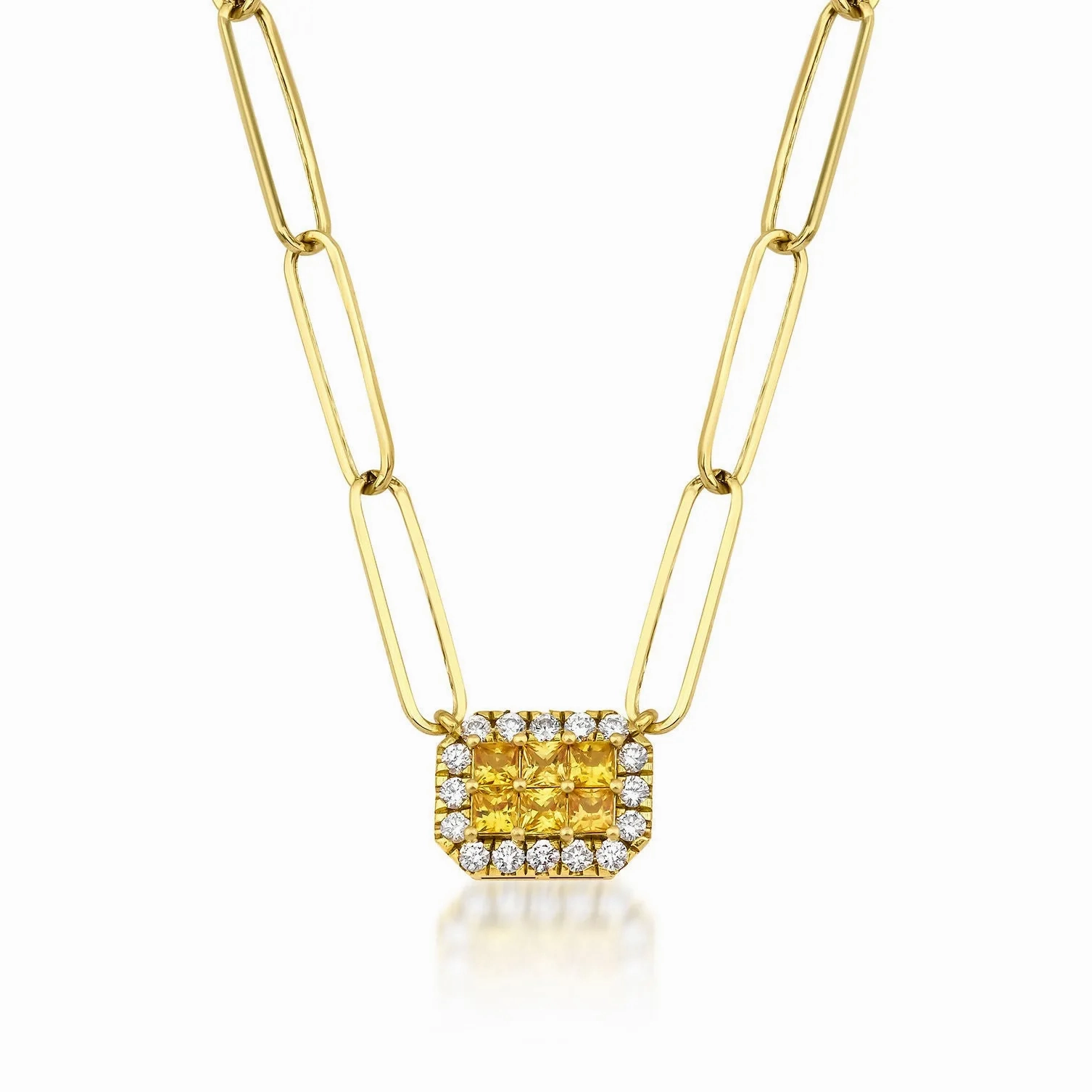 Fortuna Belle Amarillo Paperclip 18K Gold Necklace w. Diamonds &amp; Sapphires
