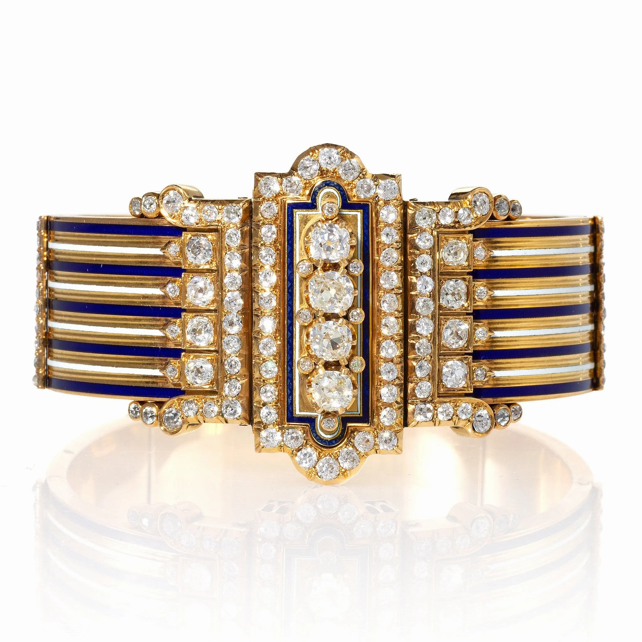 French Diamond and Enamel ??Jarreti??re?? Bangle Bracelet