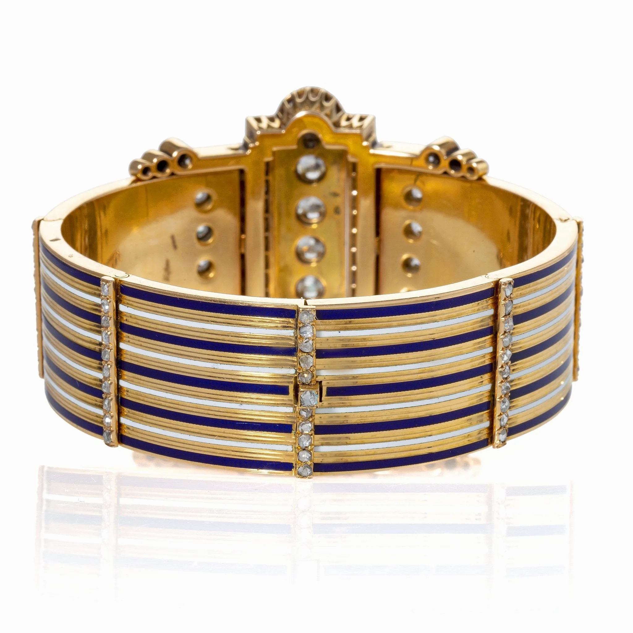 French Diamond and Enamel Jarretire Bangle Bracelet