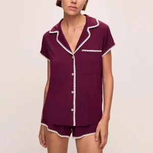 Frida Modal Shortie Kurzarm-Pyjama-Set in Pflaume / Elfenbein