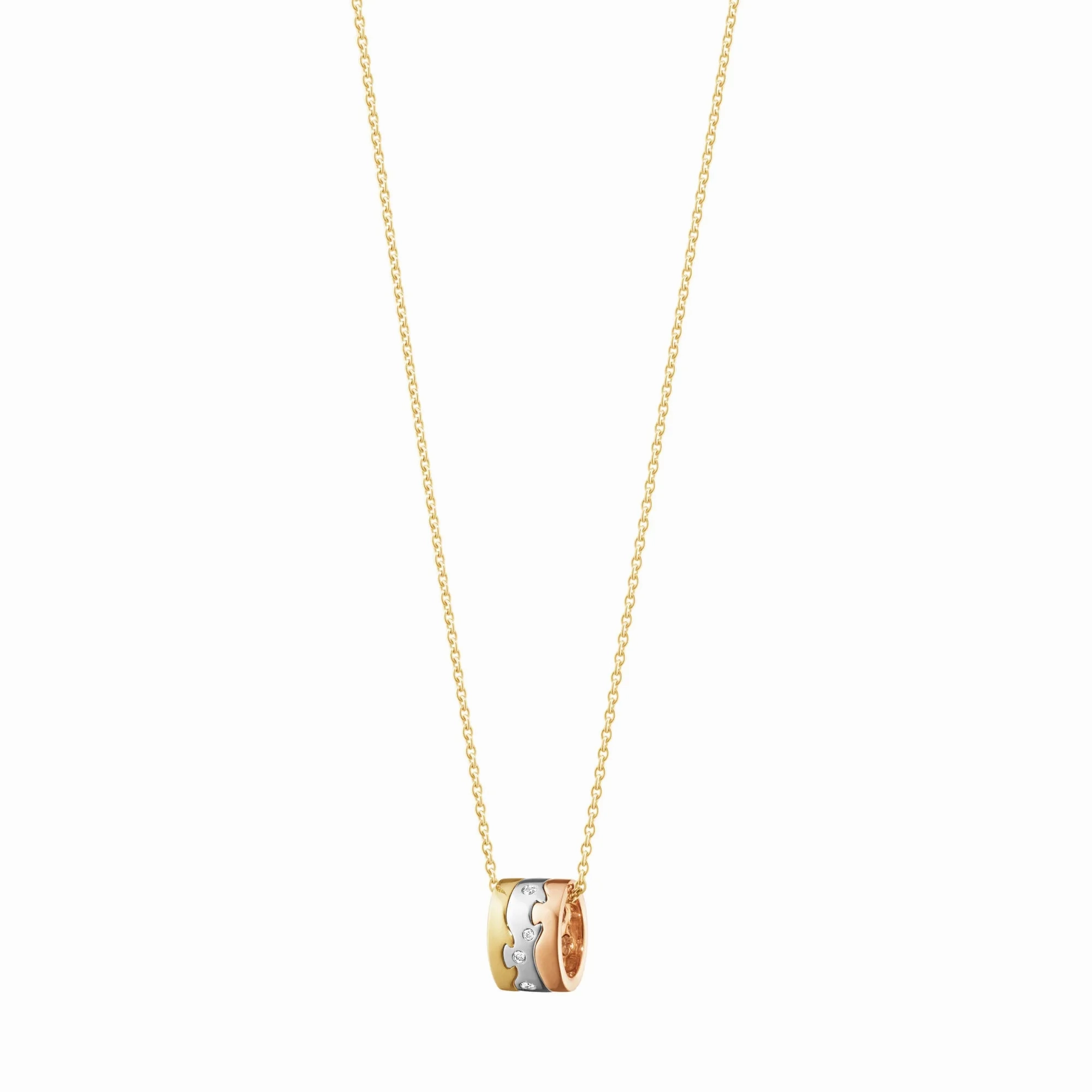 Fusion 18K Gold, White Gold &amp; Rose Gold Necklace w. Diamonds 0.05 ct