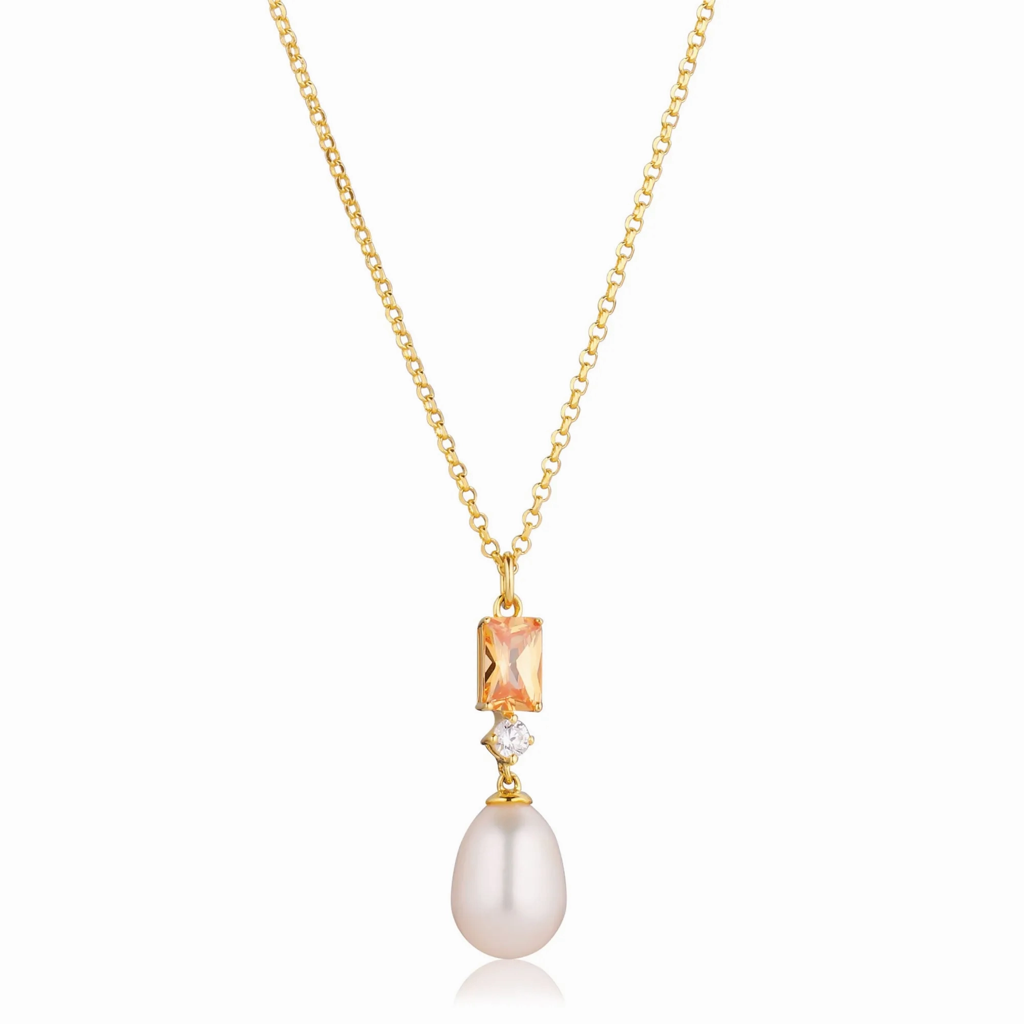 Galatina 18K Gold Plated Necklace w. Zirconias &amp; Pearl